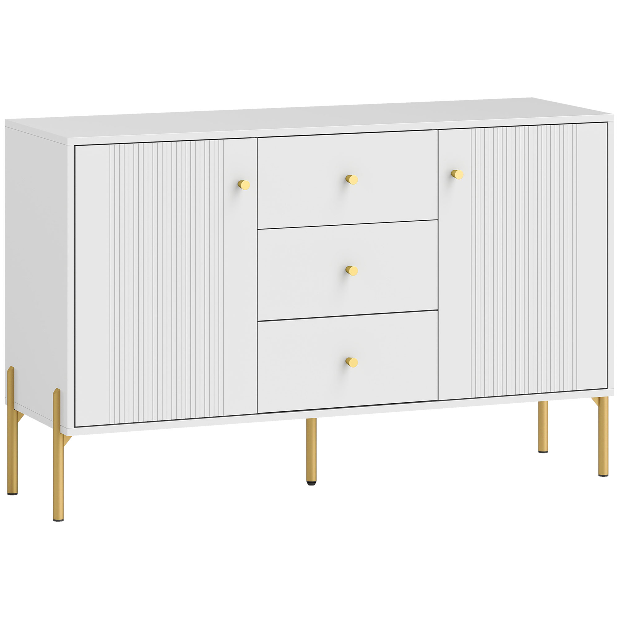 HOMCOM Aparador Moderno de 2 Puertas Aparador de Salón con 3 Cajones Estantes Ajustables Blanco 120x39,1x76 cm