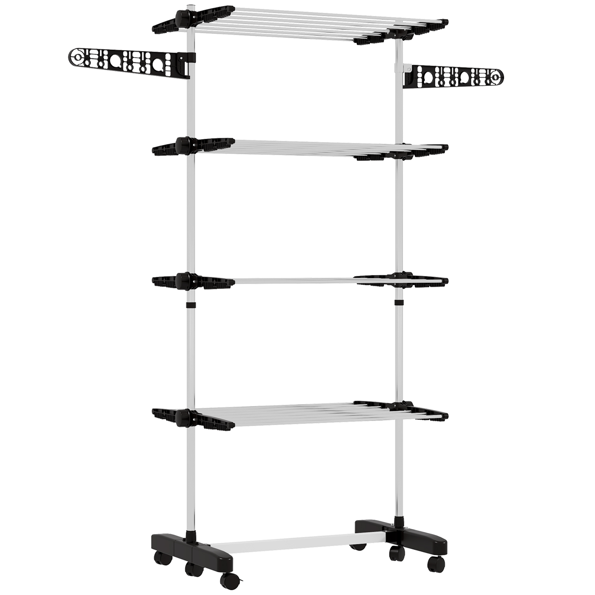 HOMCOM Wäscheständer mit Rollen Wäschetrockner Turm, Standtrockner mit Klappbarem Flügel, Wäscheturm für Indoor, Outdoor, Stahl 142 x 55 x 172 cm, Schwarz   Aosom – HOMCOM