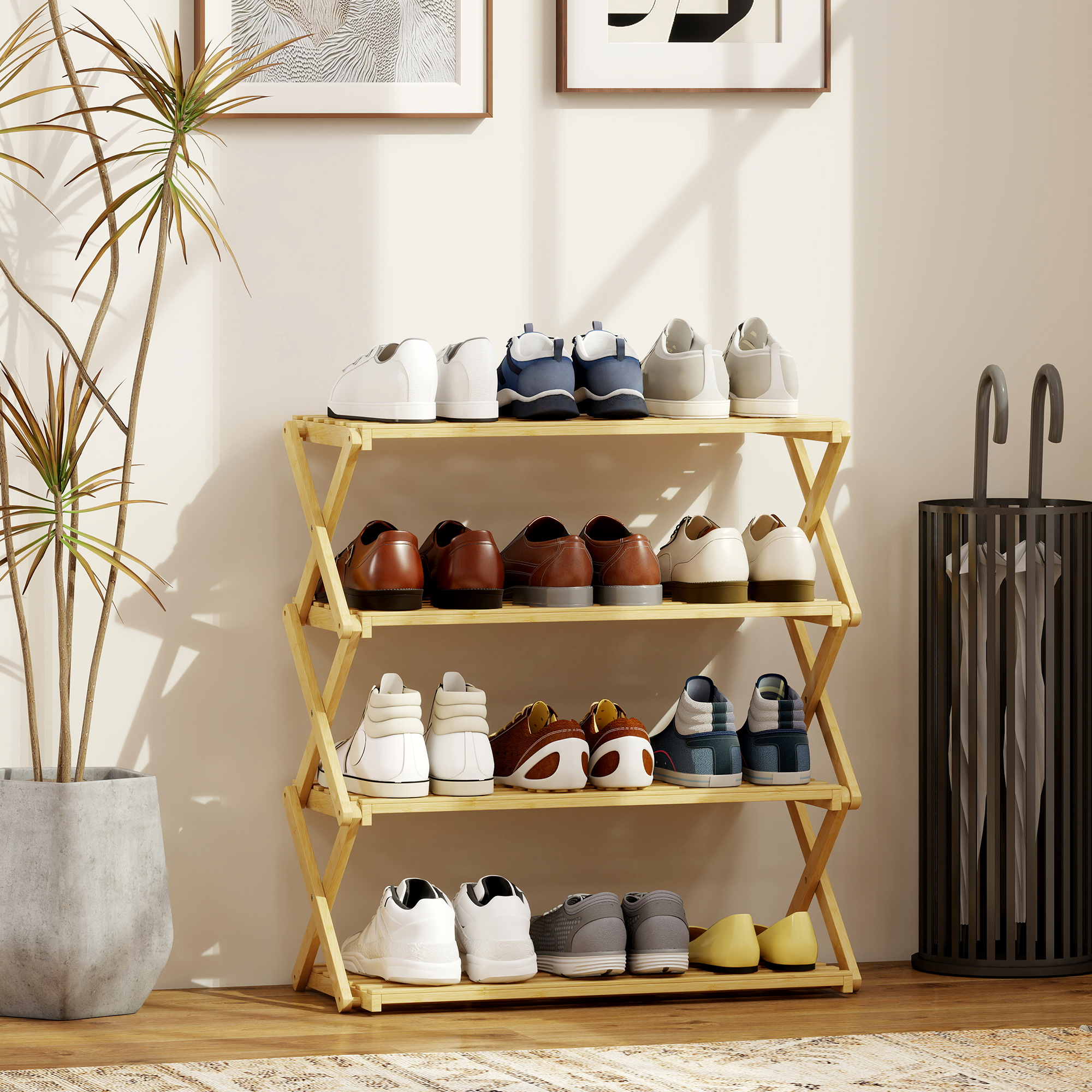 HOMCOM Schuhregal mit 4 Ebenen, Schuhablage aus Bambus, Schuhständer für bi günstig online kaufen