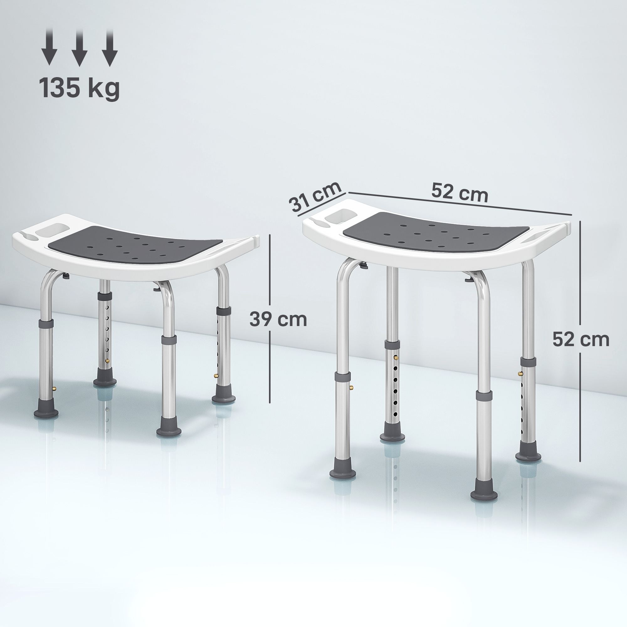 HOMCOM Shower Chair, Adjustable Height Shower Stool with Aluminium Frame and Non-Slip Feet, Bathtub Stool Seat for Elderly Disabled Handicap, Grey 3
