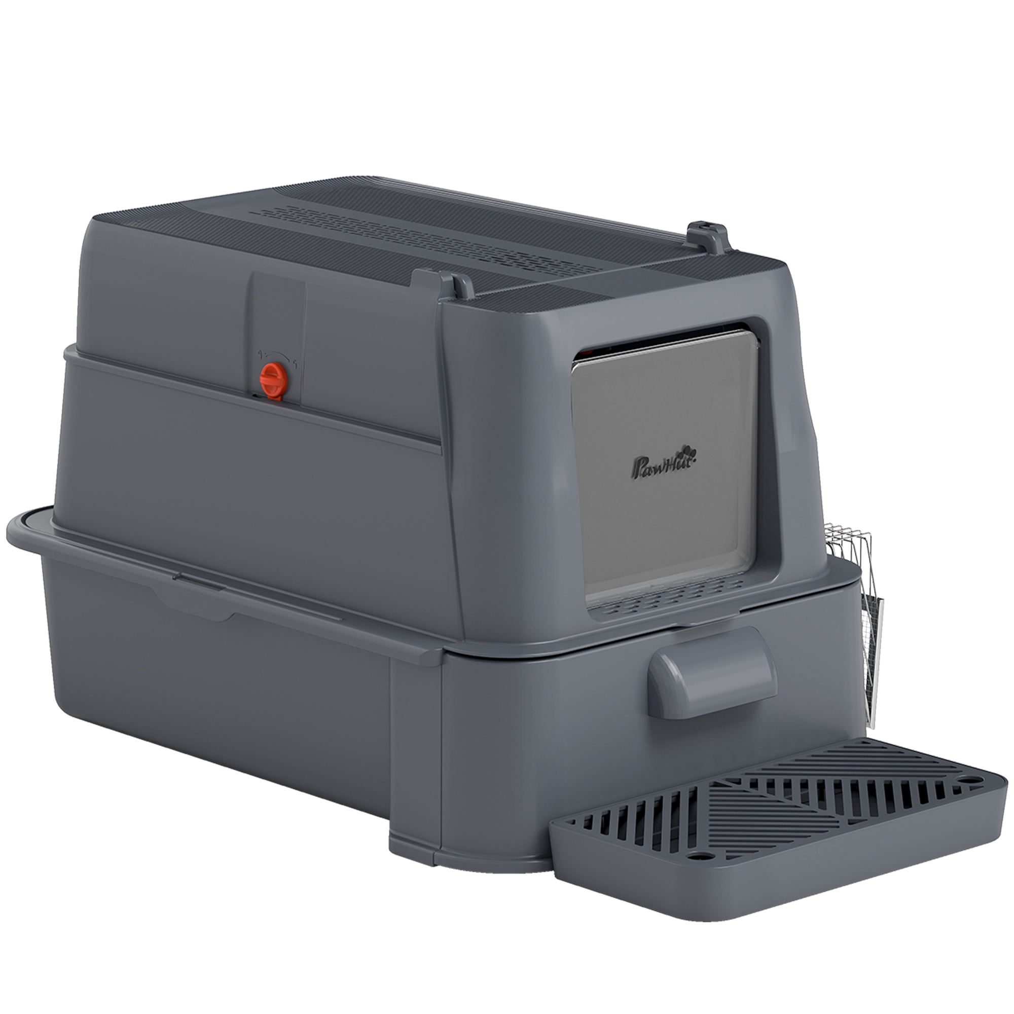 Comparer les prix de PawHut Bac à litière pour chats XL en acier inoxydable avec couvercle rabattable 180° Parois hautes Pédale Pelle Gris foncé