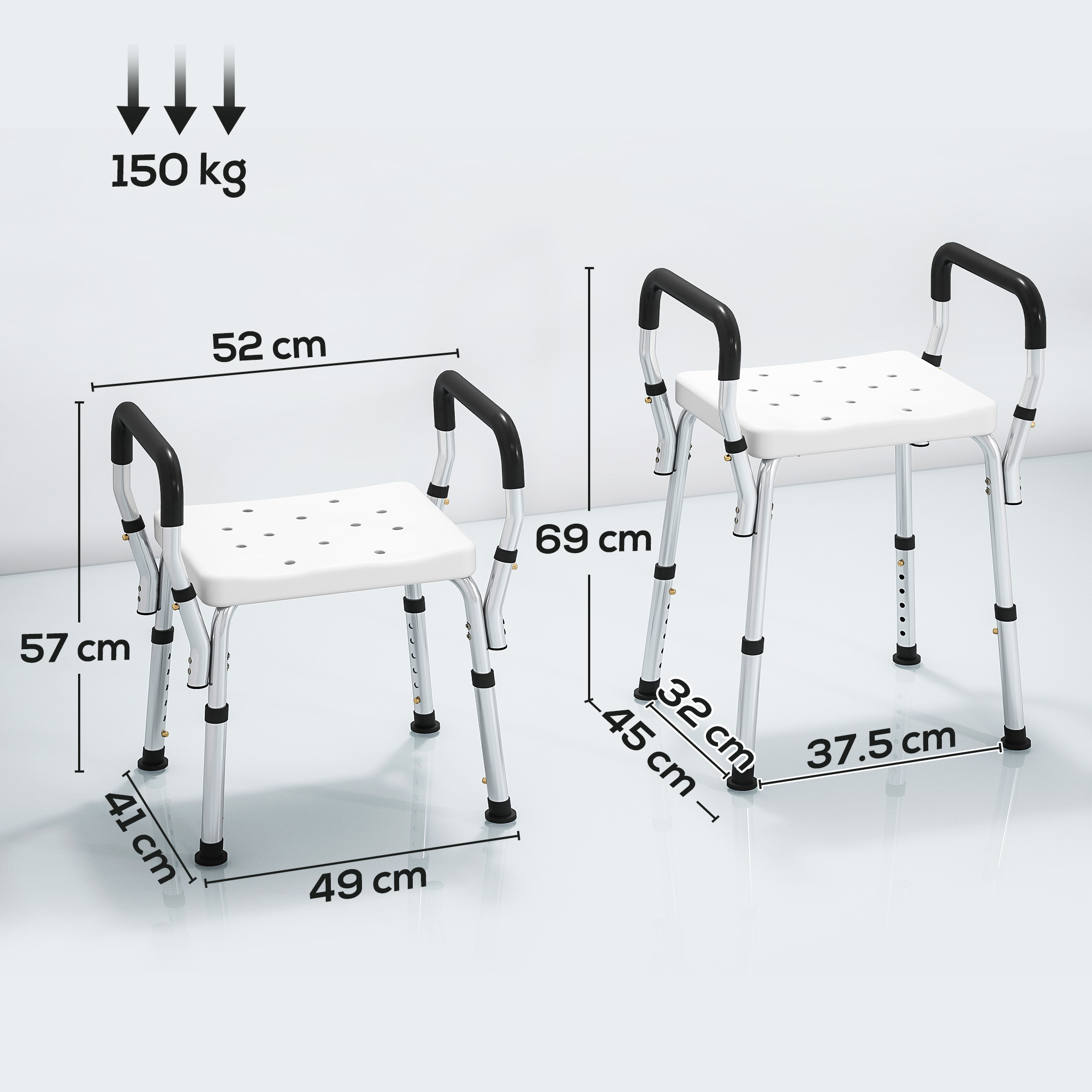 HOMCOM 57-69cm Aluminium Frame Bath Seat 3