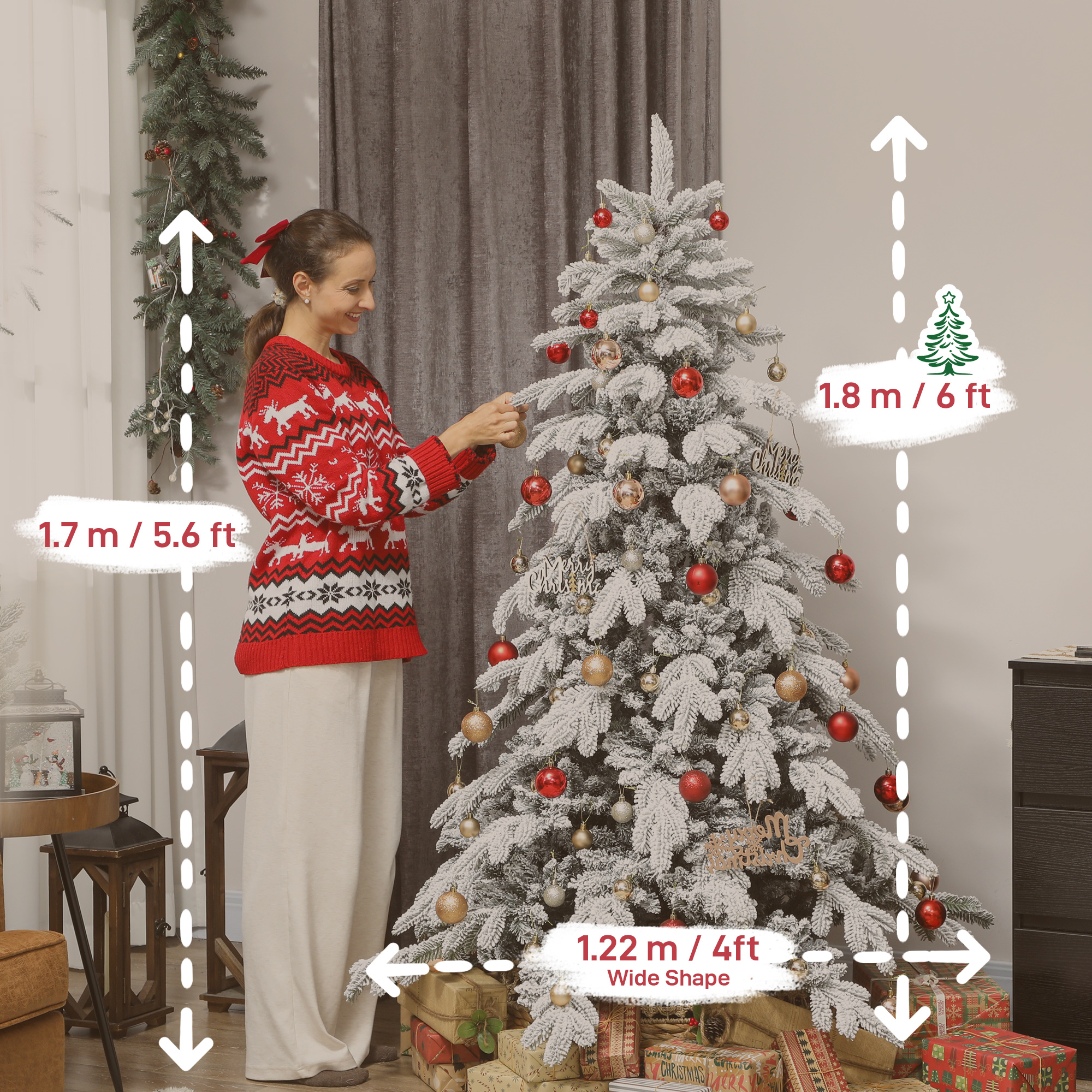 HOMCOM 6ft Super Flocked Christmas Tree Green/White 3