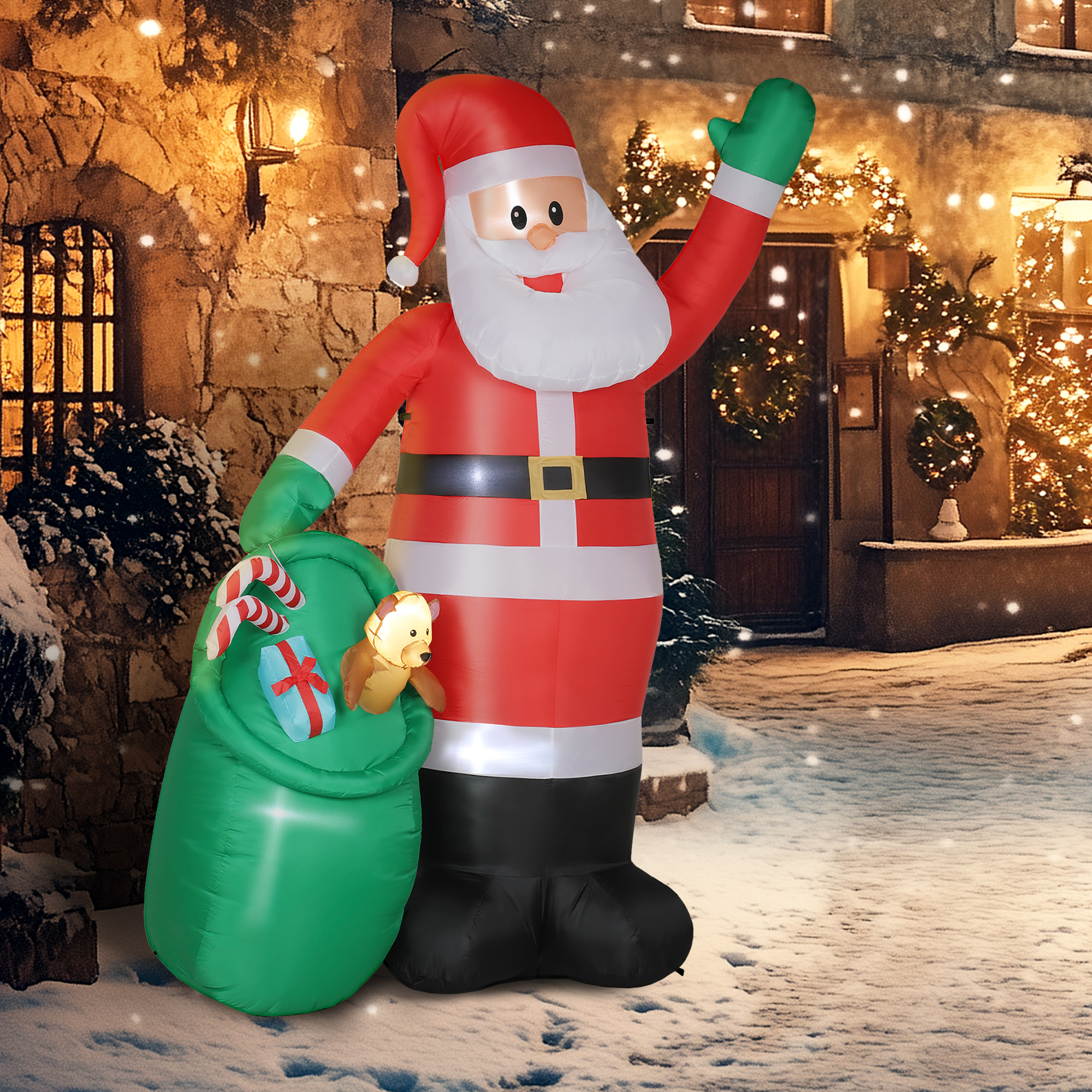 Outsunny 9ft/275 cm Christmas Inflatable Santa with Bear Sack, Giant Christmas Blow Up Decoration with Built-in LED Lights for Garden, Indoor Outdoor Home Decor 7