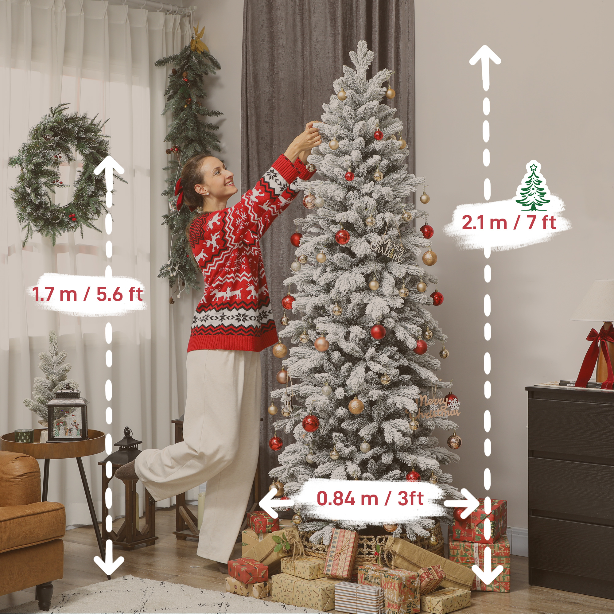 HOMCOM 7ft Flocked Artificial Christmas Tree 3