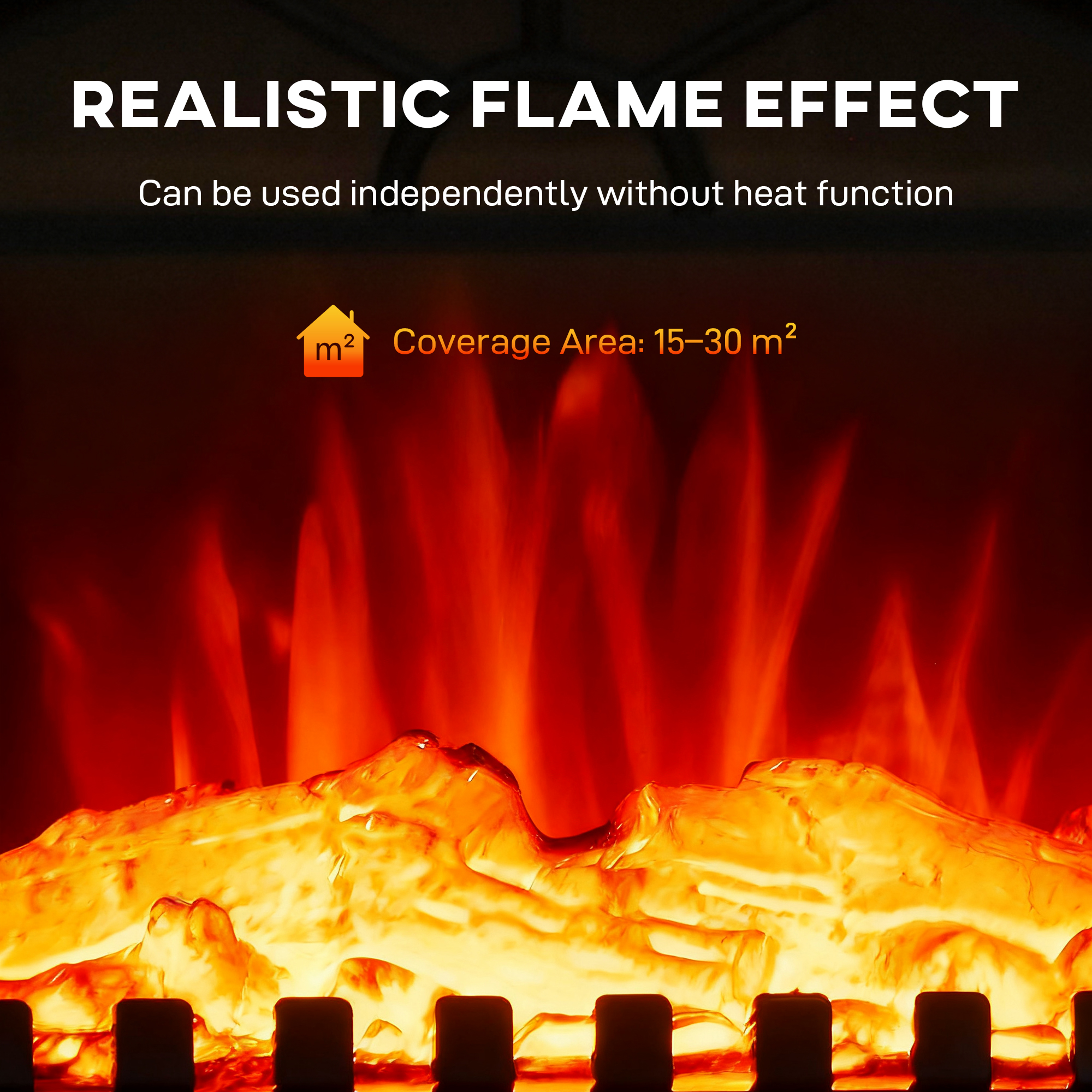 HOMCOM Electric Fireplace Stove Heater with 3D Flame Effect, 2000W/1000W, Freestanding Portable Fireplace with Adjustable Thermostat, 2 Heat Settings for Living Room, Black 4