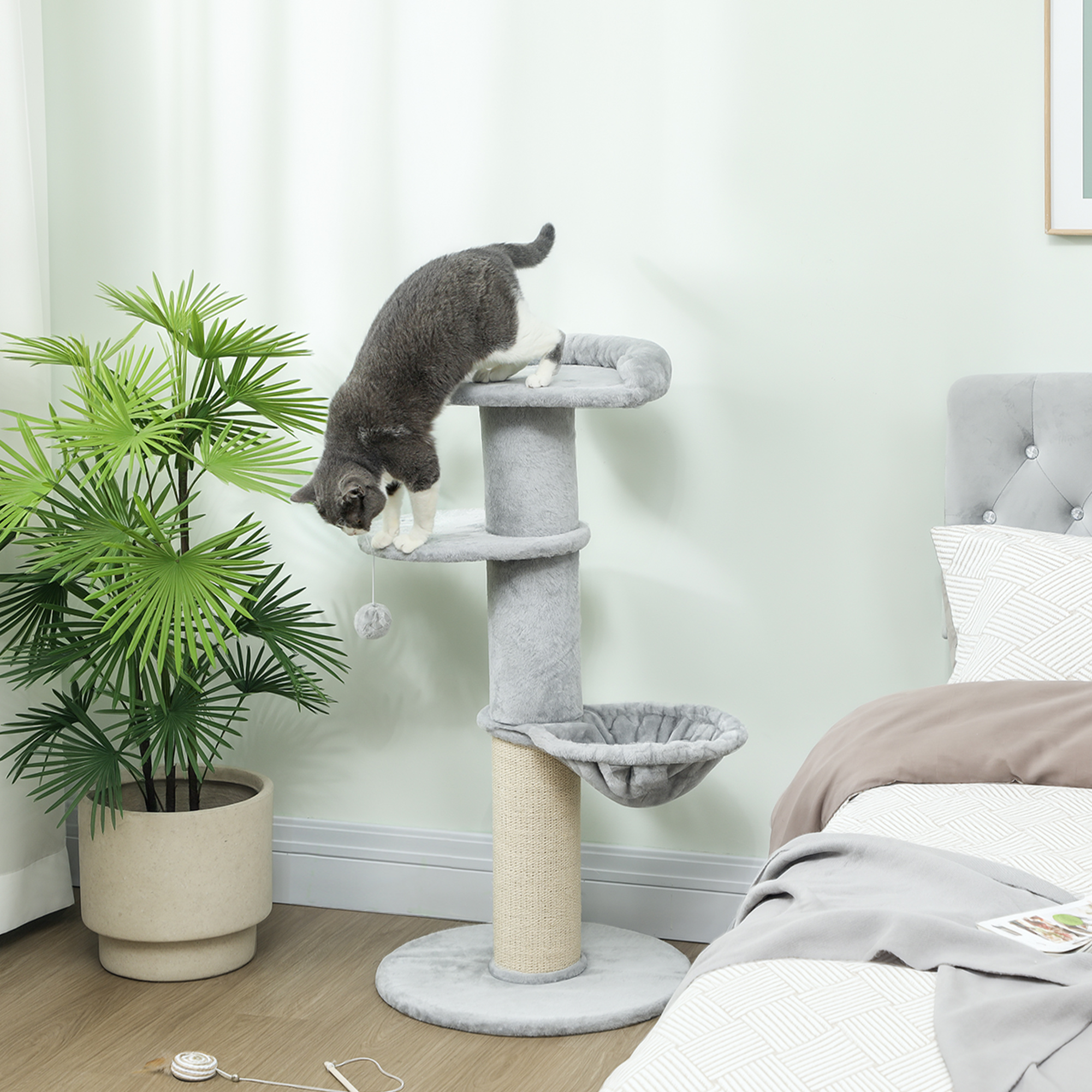 PawHut Kratzbaum, 103,5 cm hoch Katzenbaum mit Hängematte, baumelndem Spiel günstig online kaufen