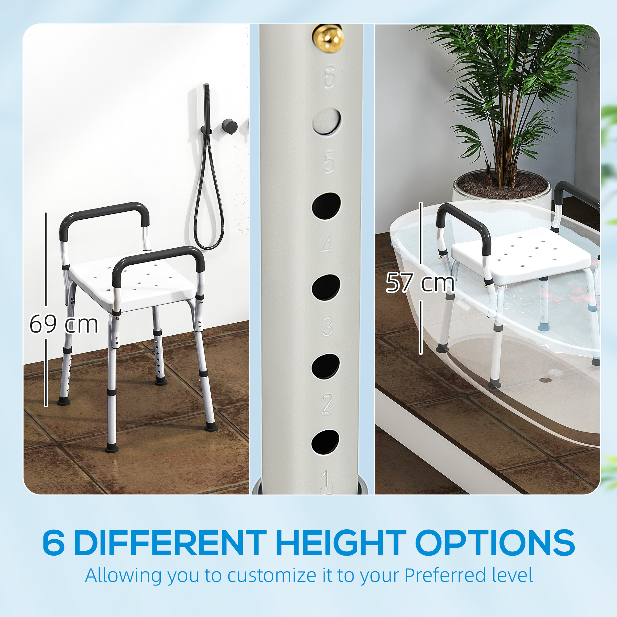 HOMCOM 57-69cm Aluminium Frame Bath Seat 4