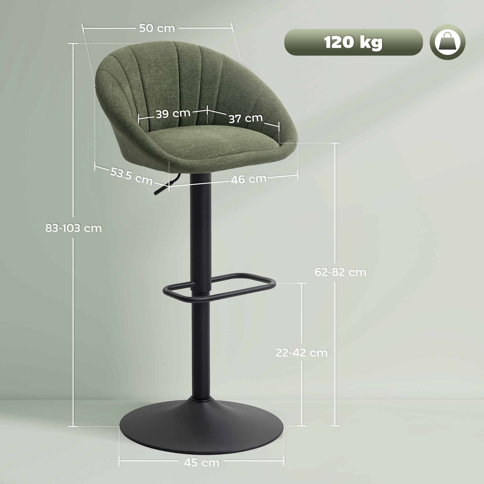 HOMCOM Set of Two Relaxed Tub Bar Stools Dark Green 3