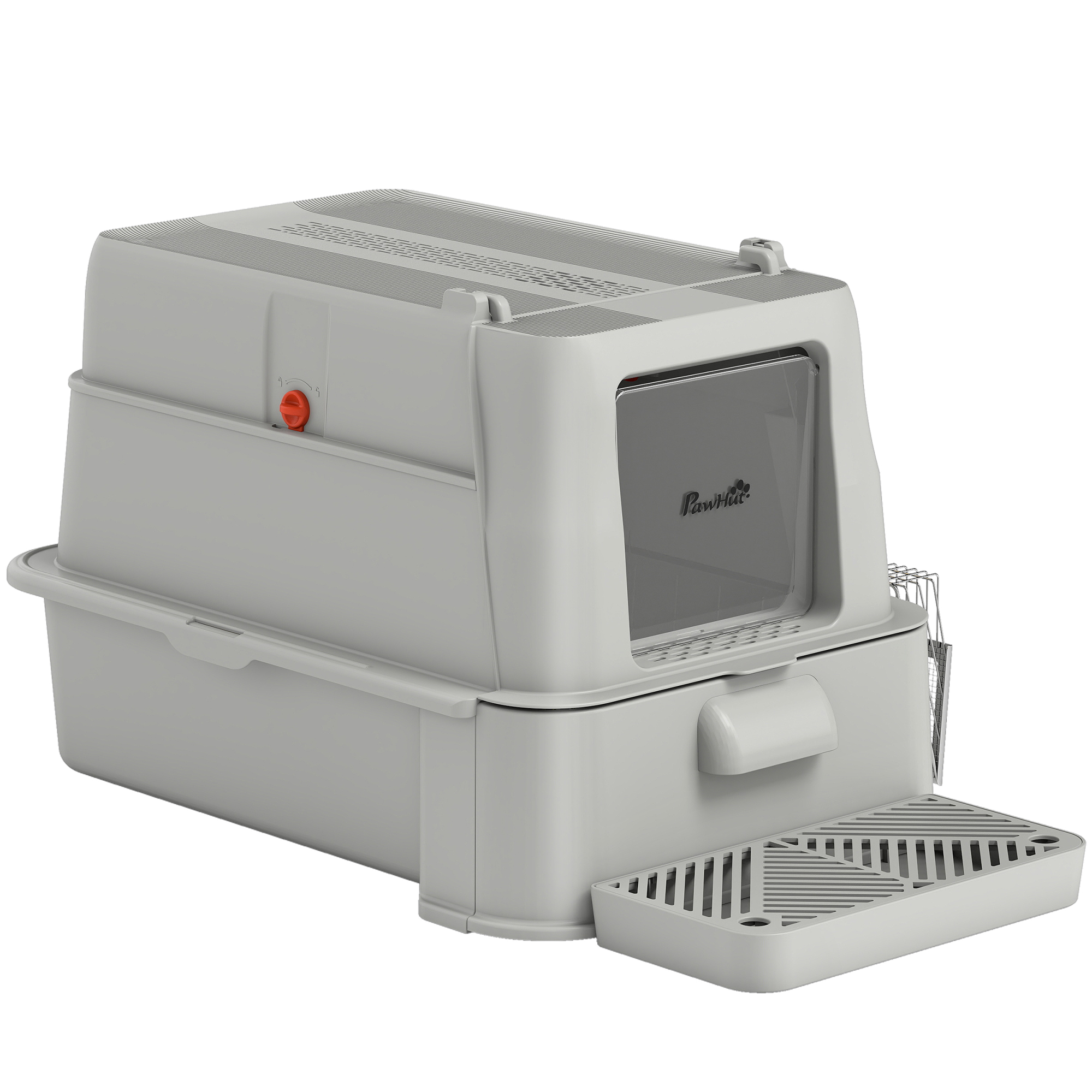 Meilleurs prix pour PawHut Bac à litière pour chat XL en Acier Inoxydable avec Couvercle Rabattable 180° Côtés Hauts Pédale Pelle Gris clair