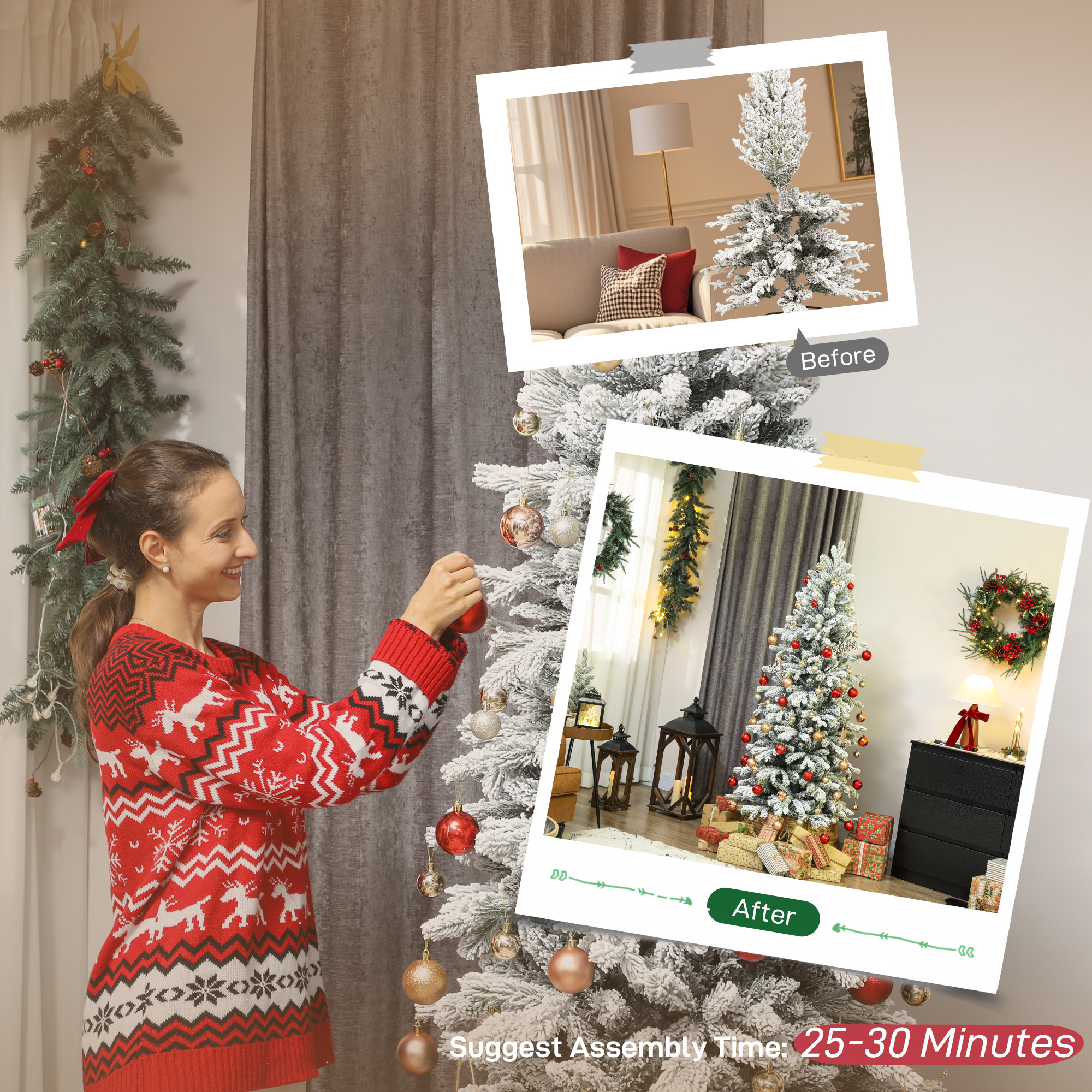 HOMCOM 7ft Flocked Artificial Christmas Tree 7