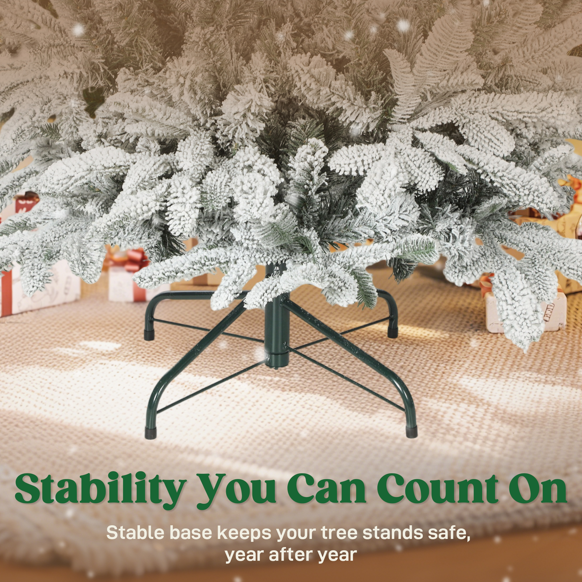 HOMCOM 6 ft Artificial Flocked Christmas Tree with 1182 Branches, Hinged Xmas Tree with Foldable Metal Stand, Easy Assembly for Home Office Decor 7