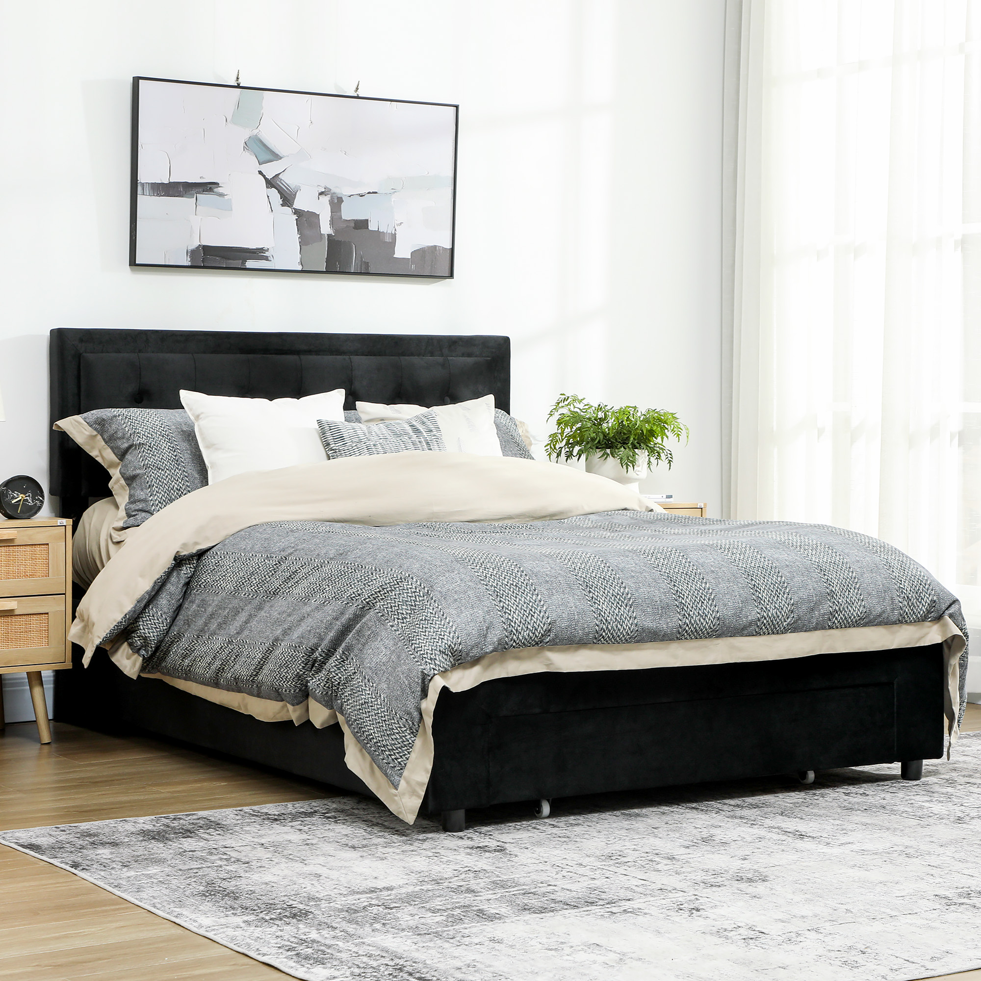 HOMCOM King Size Ottoman Bed Frame, with Front Drawer Black 8