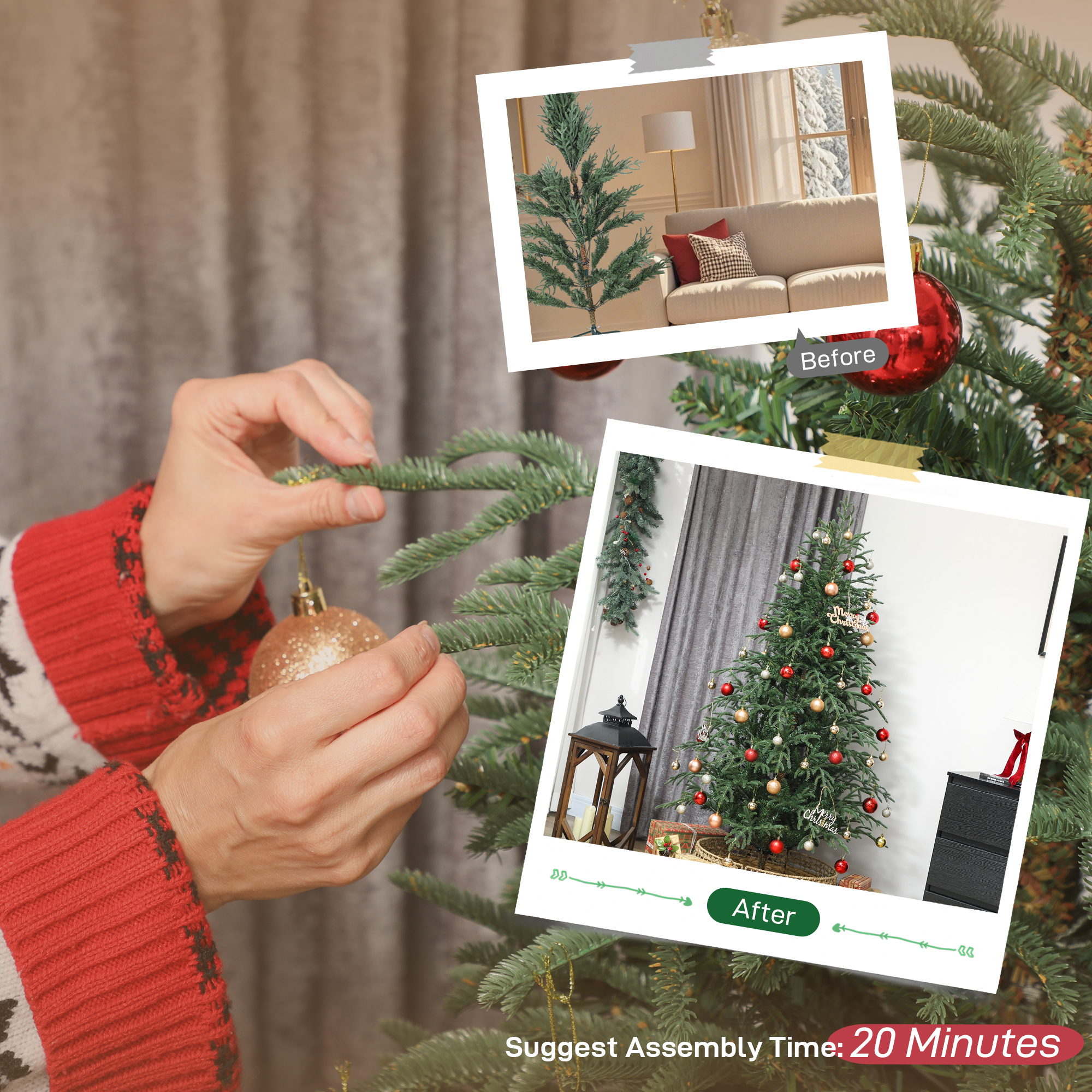 HOMCOM 6 ft Full Spruce Christmas Tree with Realistic Dense Tips, Easy Assembly Green 7