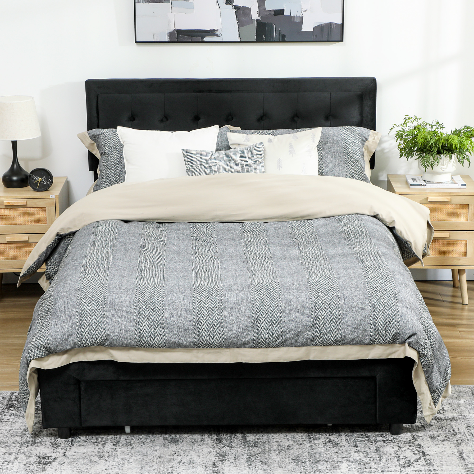 HOMCOM King Size Ottoman Bed Frame, with Front Drawer Black 2