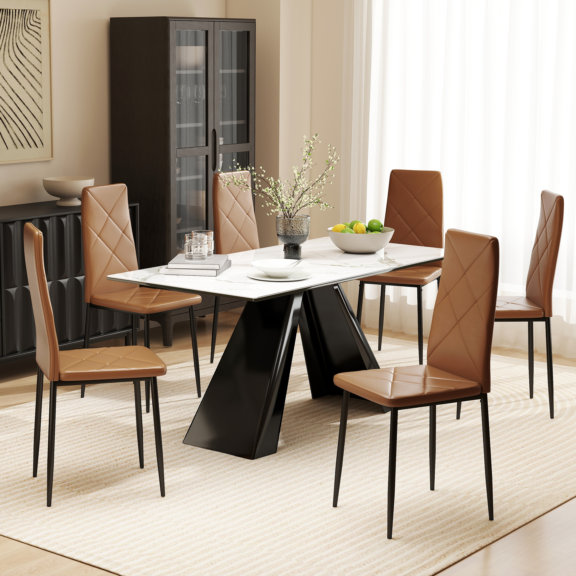 HOMCOM 6er-Set Esszimmerstühle aus Kunstleder, Küchenstühle mit hoher Rücke günstig online kaufen