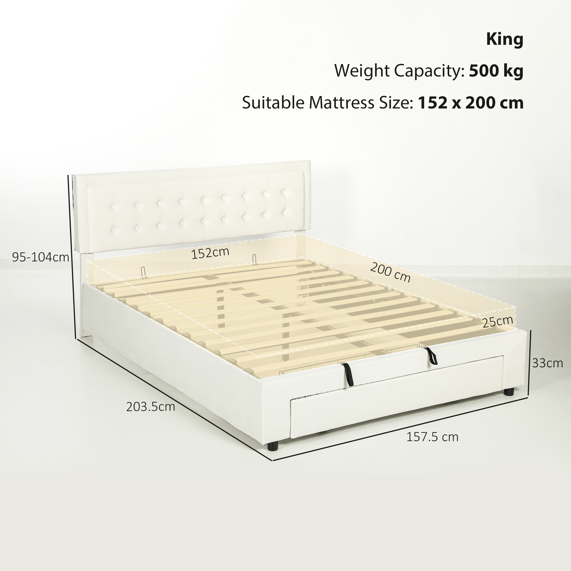 HOMCOM King Size Ottoman Bed Frame, with Front Drawer Cream 3