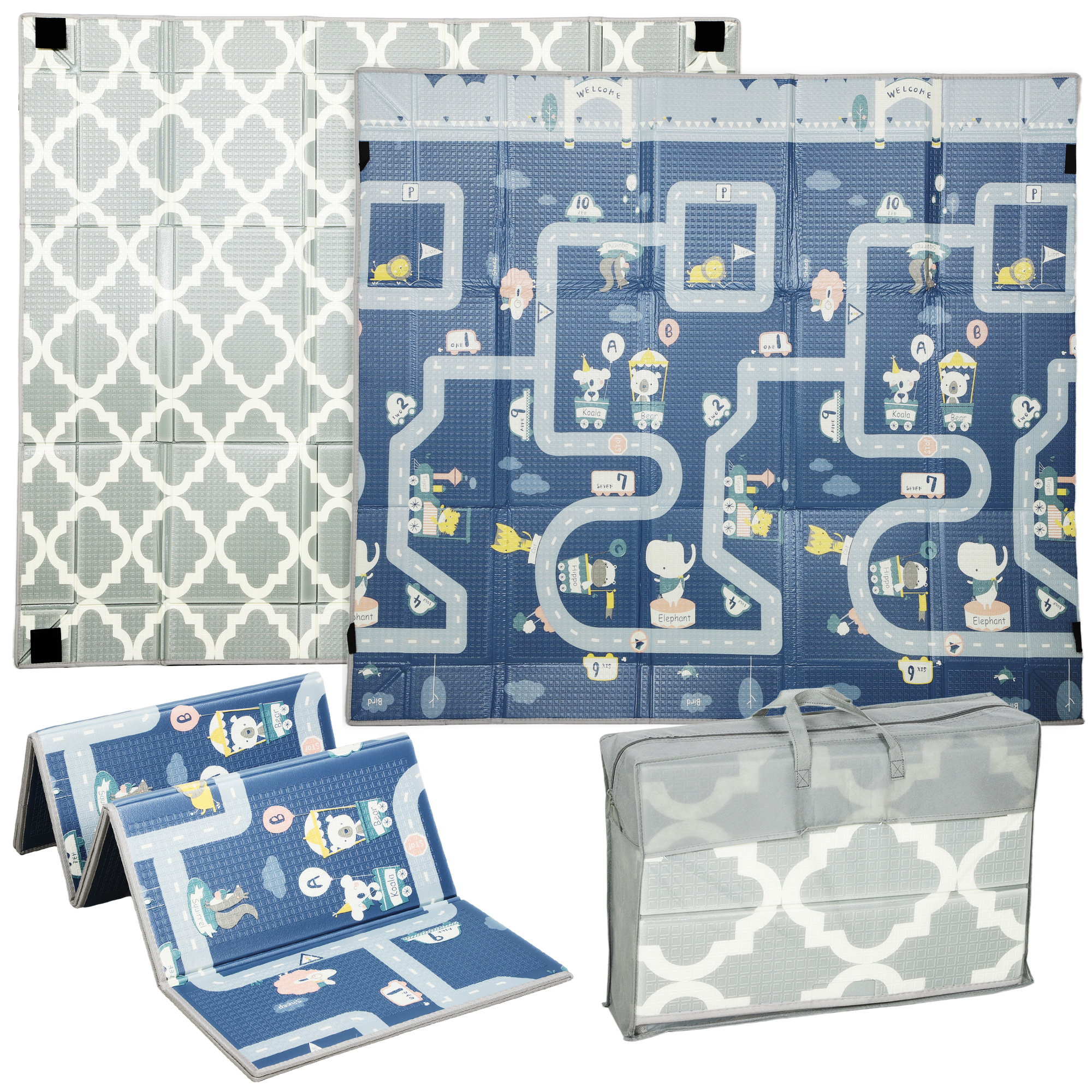 AIYAPLAY Faltbare gepolsterte Baby-Spielmatte, wendbar, 202x180,5x1 cm, klappbare Seiten, XPE-Aktivitätsmatte, wasserdicht, mit Tragetasche, Mehrfarbig Aosom