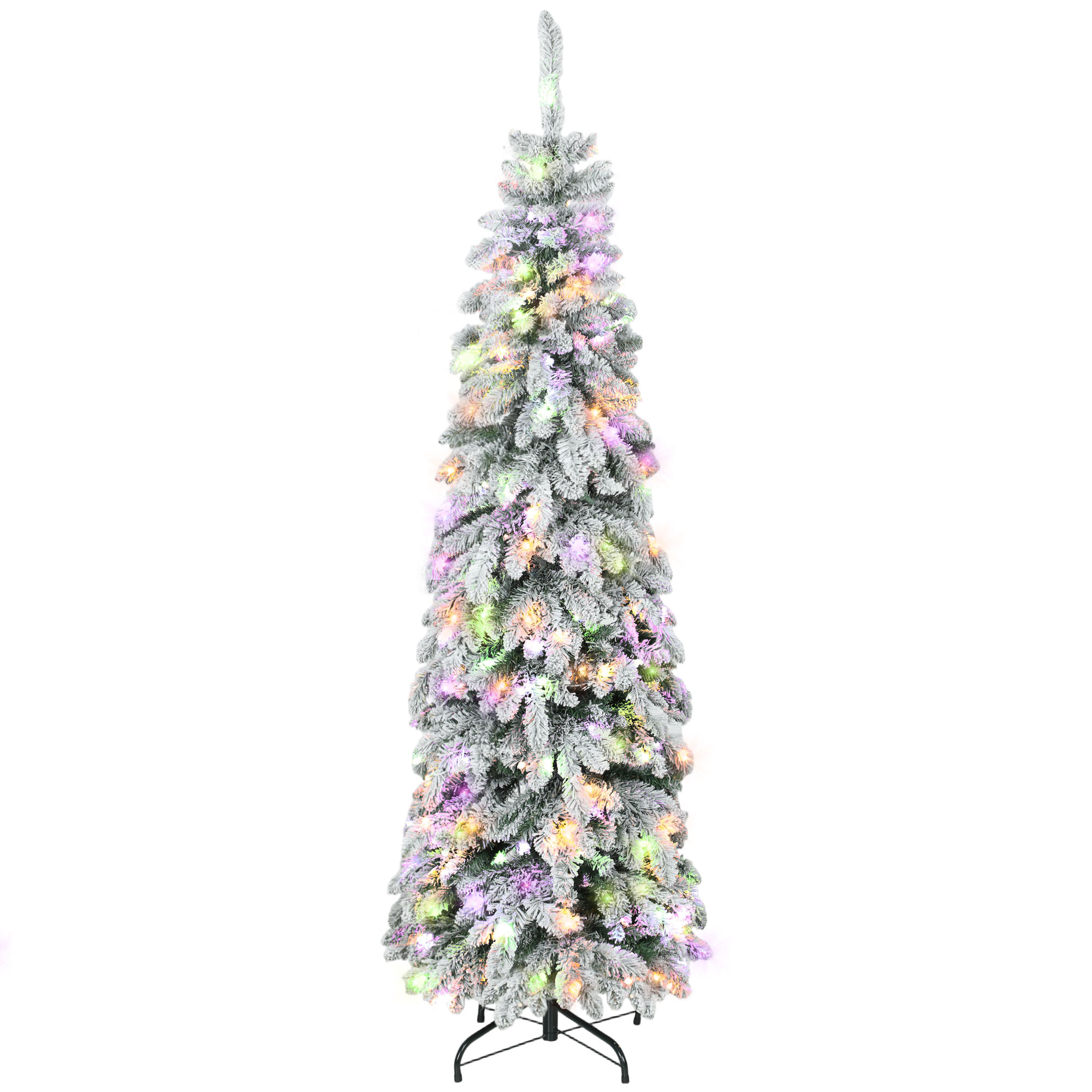 HOMCOM Árbol de Navidad Estrecho 180 cm con Luces LED Bicolores 11 Modos de Iluminación Temporizador 540 Ramas Verde