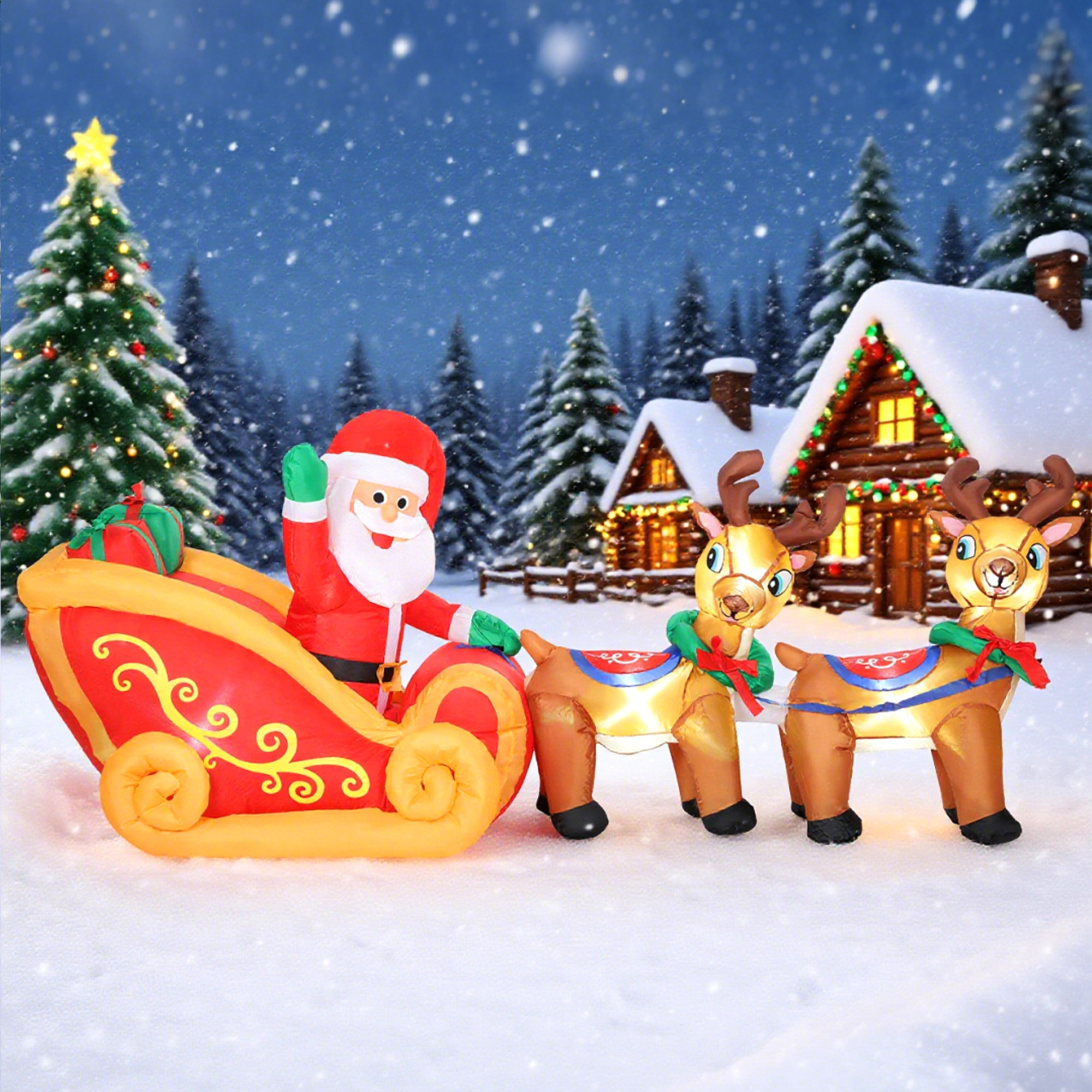 Outsunny 7.9ft Christmas Inflatable Santa on Sleigh with Two Reindeer, Outdoor Christmas Blow Up Decoration with Built-in LED Lights for Garden, Indoor Outdoor Home Decor 9