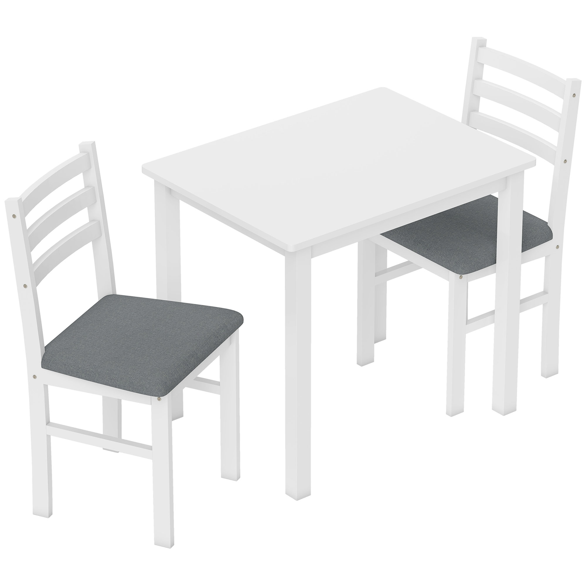 HOMCOM Essgruppe Esstisch mit 2 Stühlen Platzsparend Esszimmergruppe Sitzgruppe Rechteckig Küchentisch mit gepolsterten Essstühlen für kleine Raum, Esszimmer, Küche, Weiß Aosom