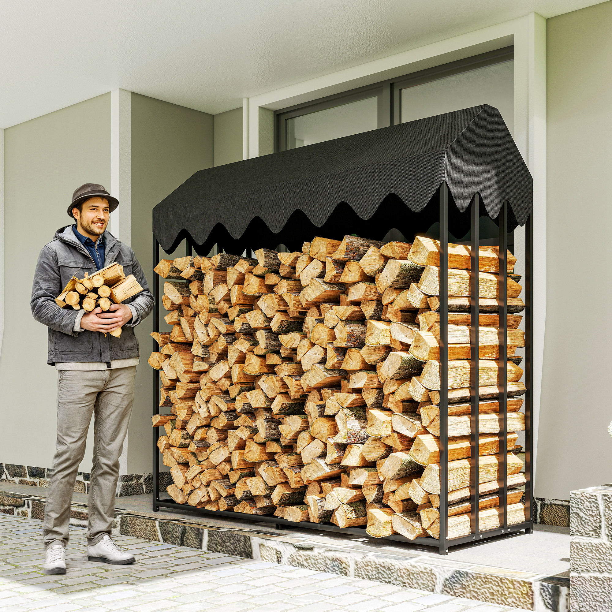 Outsunny Brennholzregal für den Außenbereich aus Stahl 186 x 70 x 185 cm, B günstig online kaufen