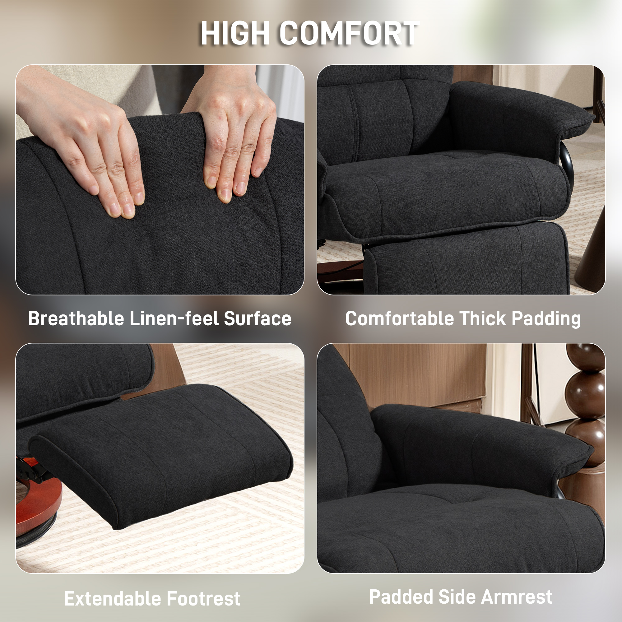 HOMCOM Reclining Swivel Chair, with Footrest Black 6