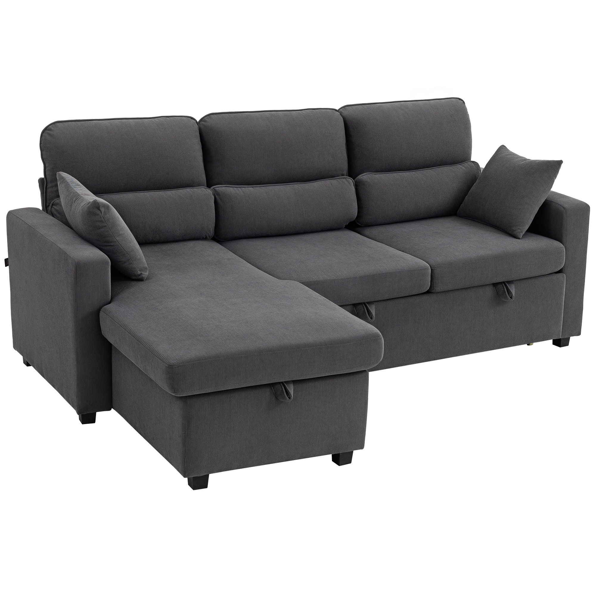 HOMCOM verstelbare slaapbank L-vormige logeersofa bedfunctie opbergruimte kussens grijs omkeerbare chaiselongue | Aosom.nl