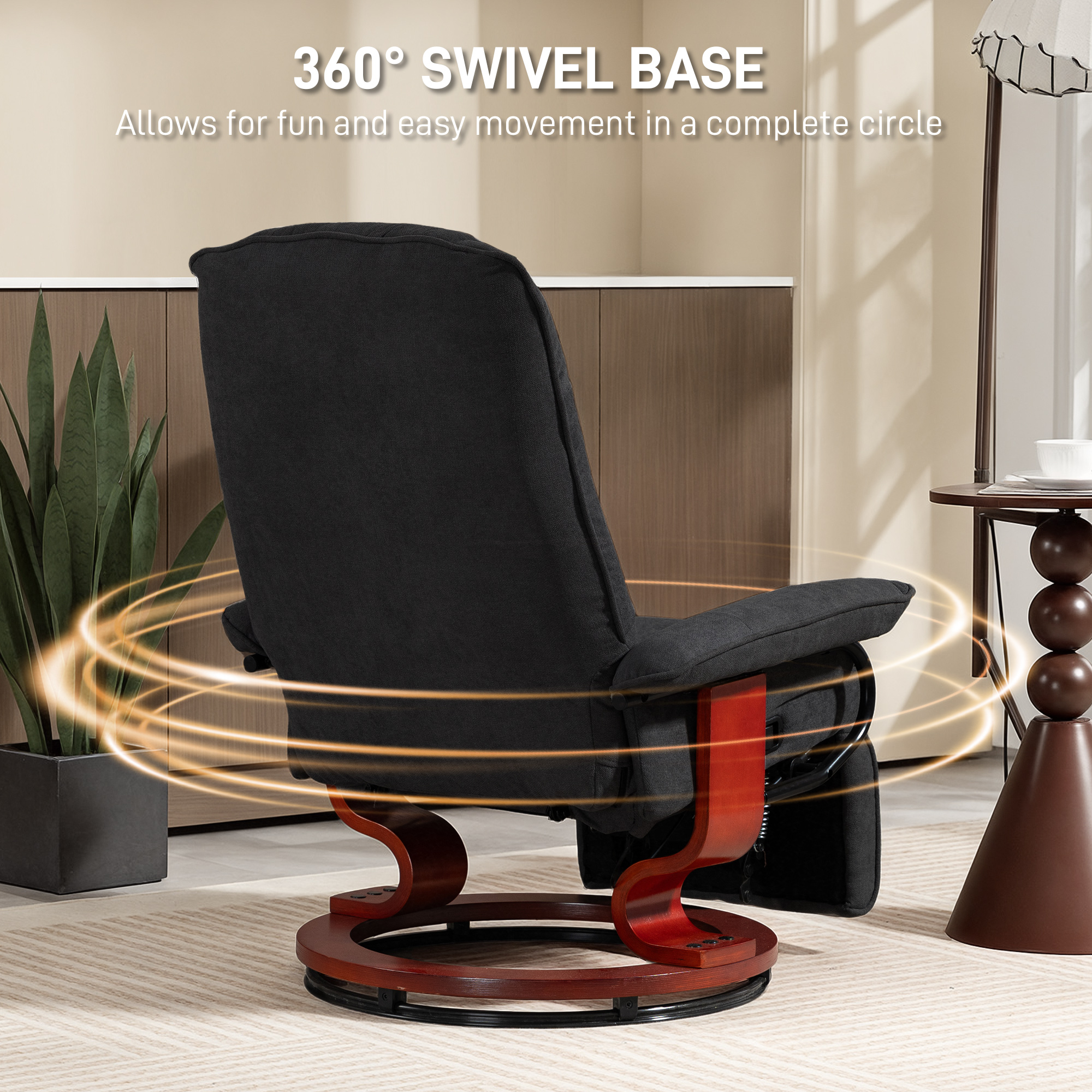 HOMCOM Reclining Swivel Chair, with Footrest Black 5