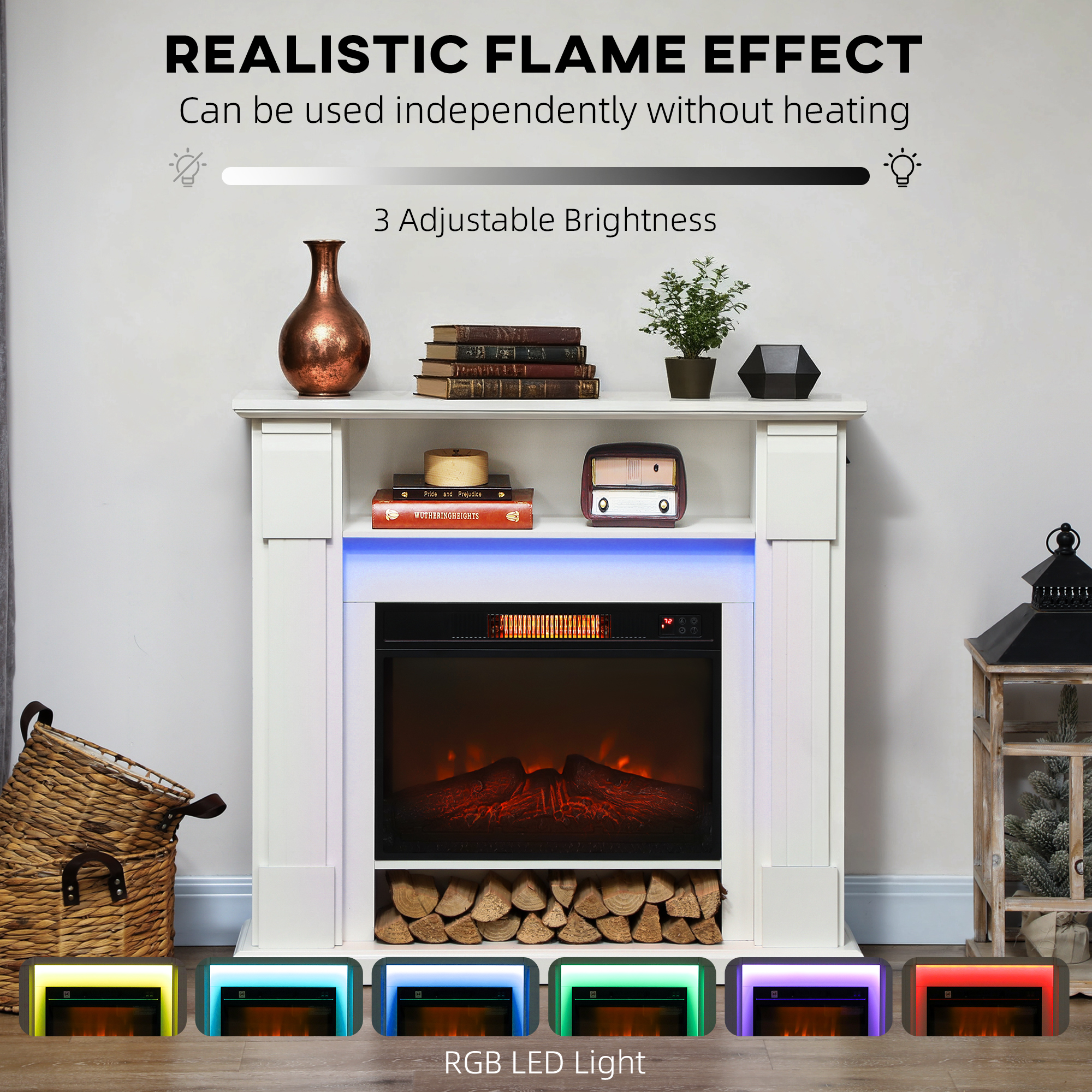 HOMCOM 6142 BTU Electric Fireplace and LED Mantel, 17-27°C White 4