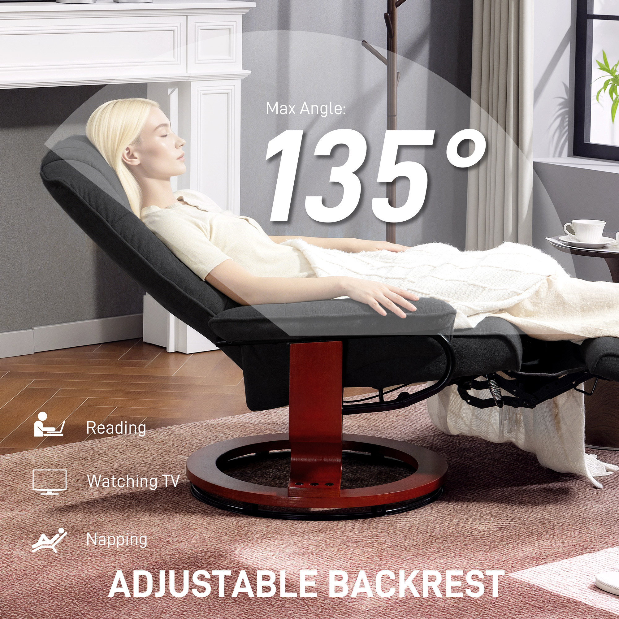 HOMCOM Reclining Swivel Chair, with Footrest Black 4