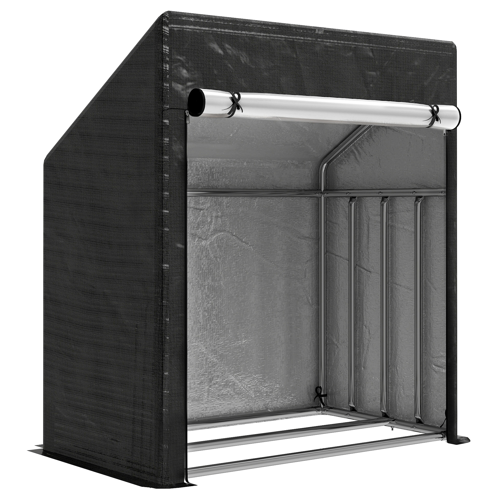 Outsunny Leñero Exterior en Acero Reforzado con Cubierta Impermeable, 100x60x110 cm, Negro