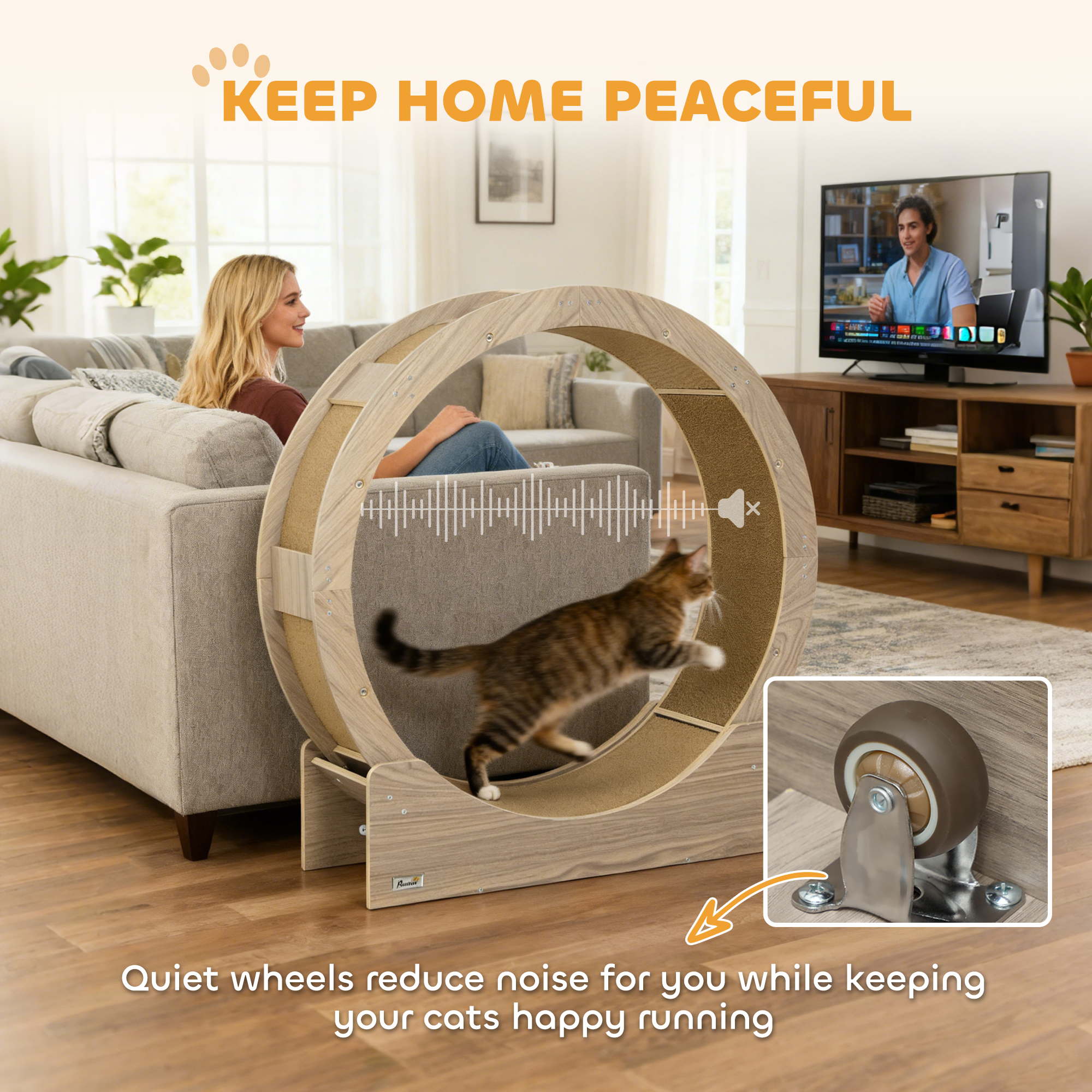 PawHut Cat Wheel with Brake, Scratching Pads Walnut Brown 8