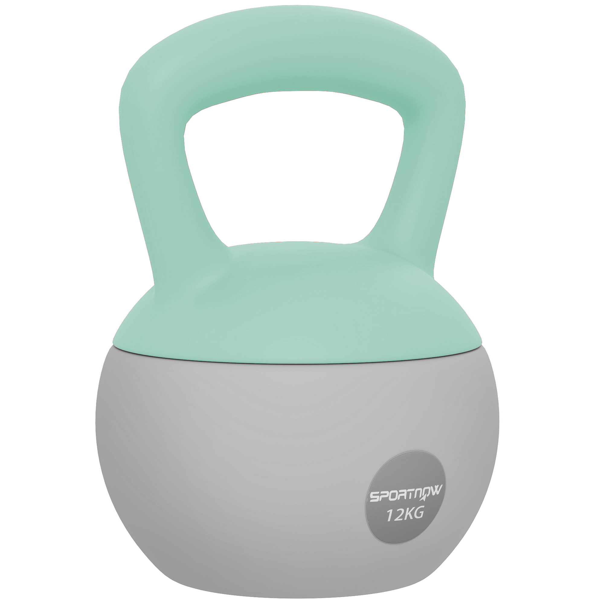 SPORTNOW Pesa Rusa 12 kg Kettlebell Relleno de Arena Metálica Mango Antideslizante para Entreno en Casa 21x21x30 cm Verde y Gris