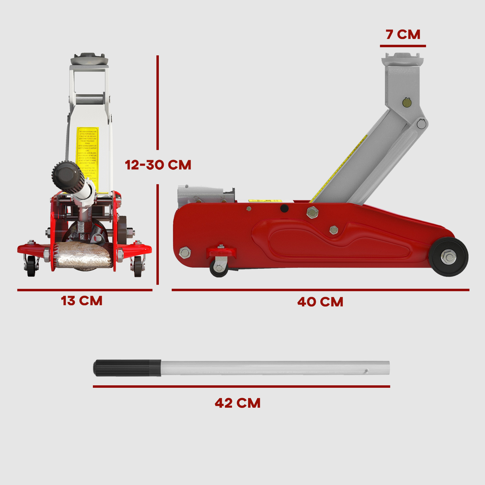 HOMCOM Low Profile Jack, 2 Ton Hydraulic Car Jack for Car Trailer Garage Tyre Repair, Red 3