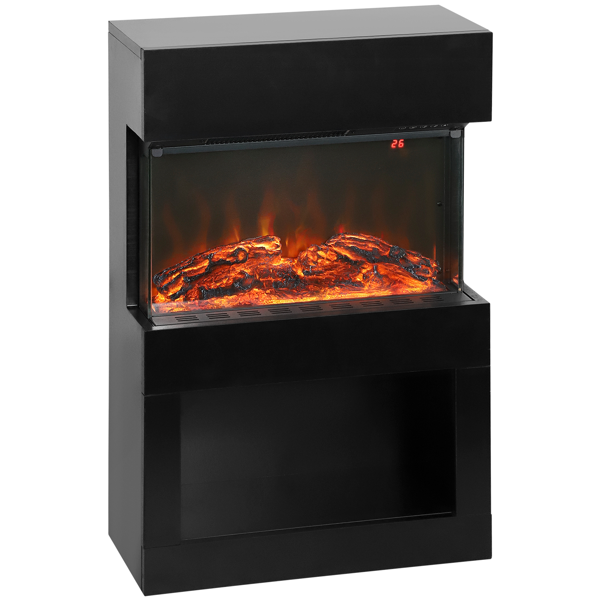 HOMCOM Electric Fireplace with 3D Flame Effect, 6 Colours & 3 Brightness Levels, 1000W/2000W Black Electric Fire and Mantel Reach up to 30㎡ Space with Remote & Timer, 3 Sided View for Living Room