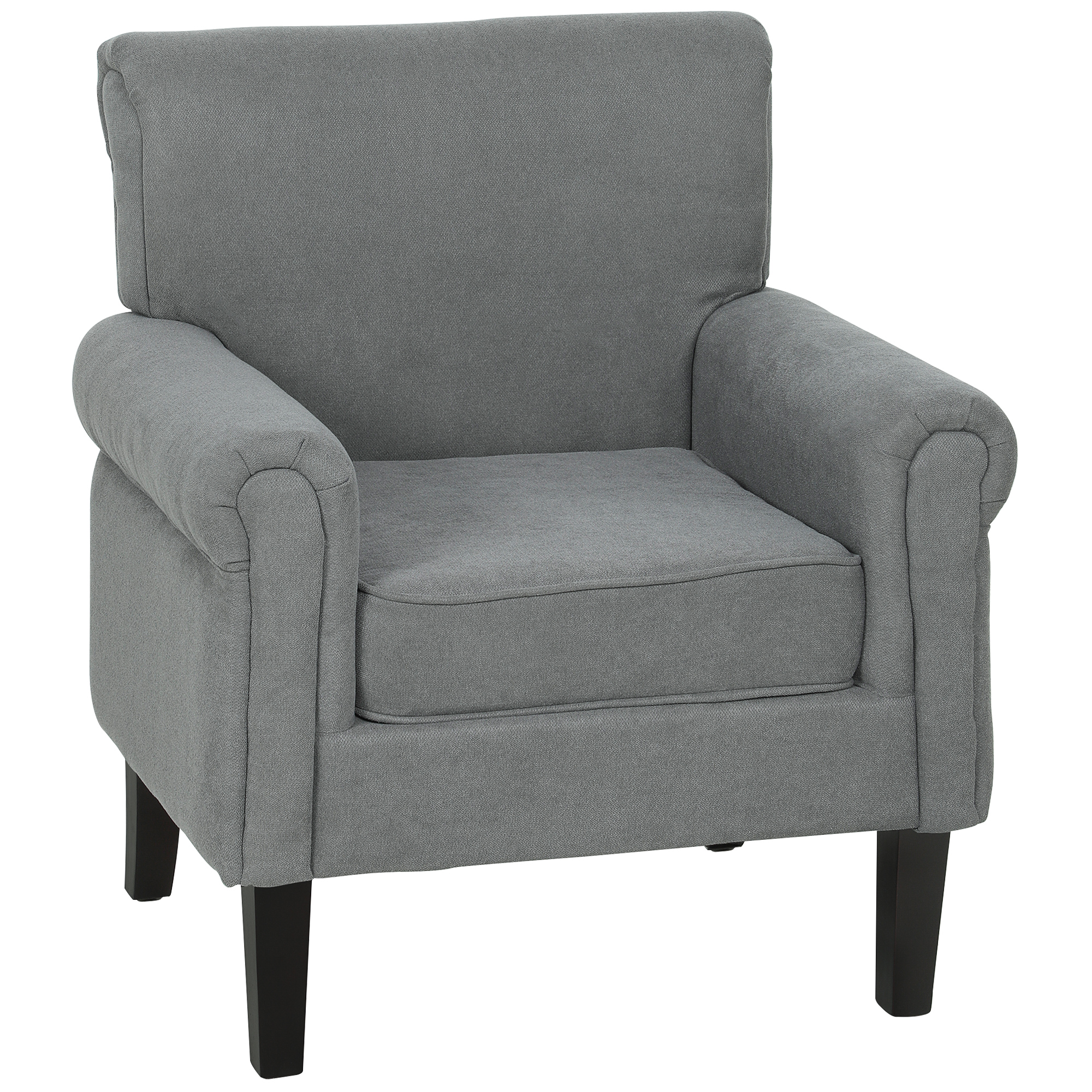 HOMCOM Butaca de Salón Tapizada en Tela Sillón Relax con Reposabrazos Asiento Extraíble para Dormitorio 79x72,5x88 cm Gris