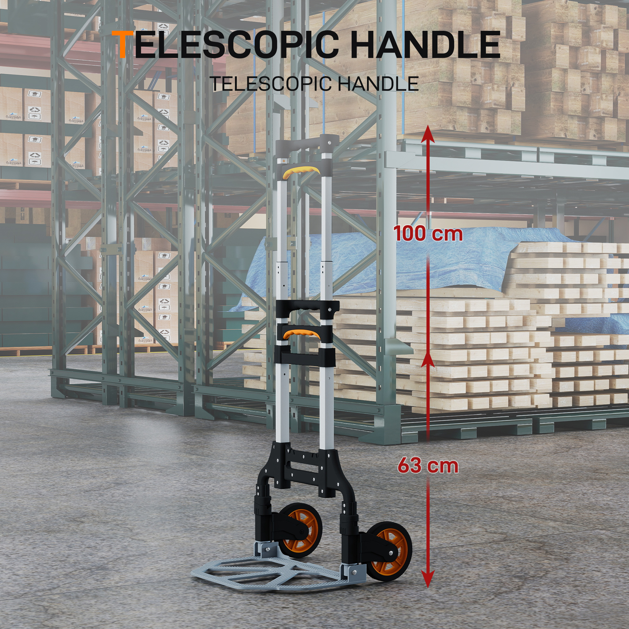 HOMCOM Folding Sack Truck, 70kg Lightweight Hand Truck with Wheels, Foldable Trolley Cart with Telescoping Handle for Warehouse, Office, Luggage, Silver Tone 5