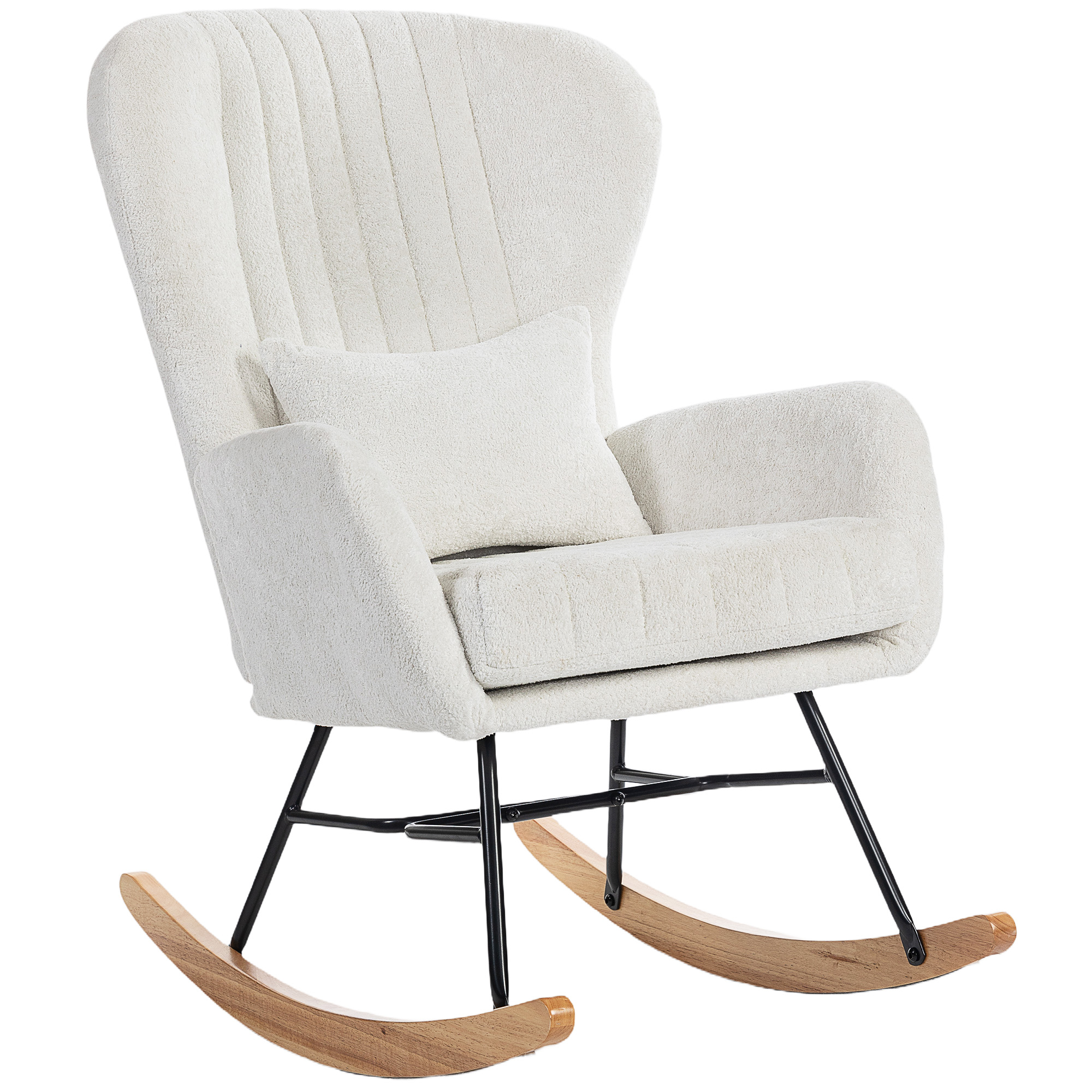 HOMCOM Sillón mecedor, silla mecedora con cojín, asiento acolchado, respaldo alto, 67 x 88 x 104 cm, blanco   Aosom España