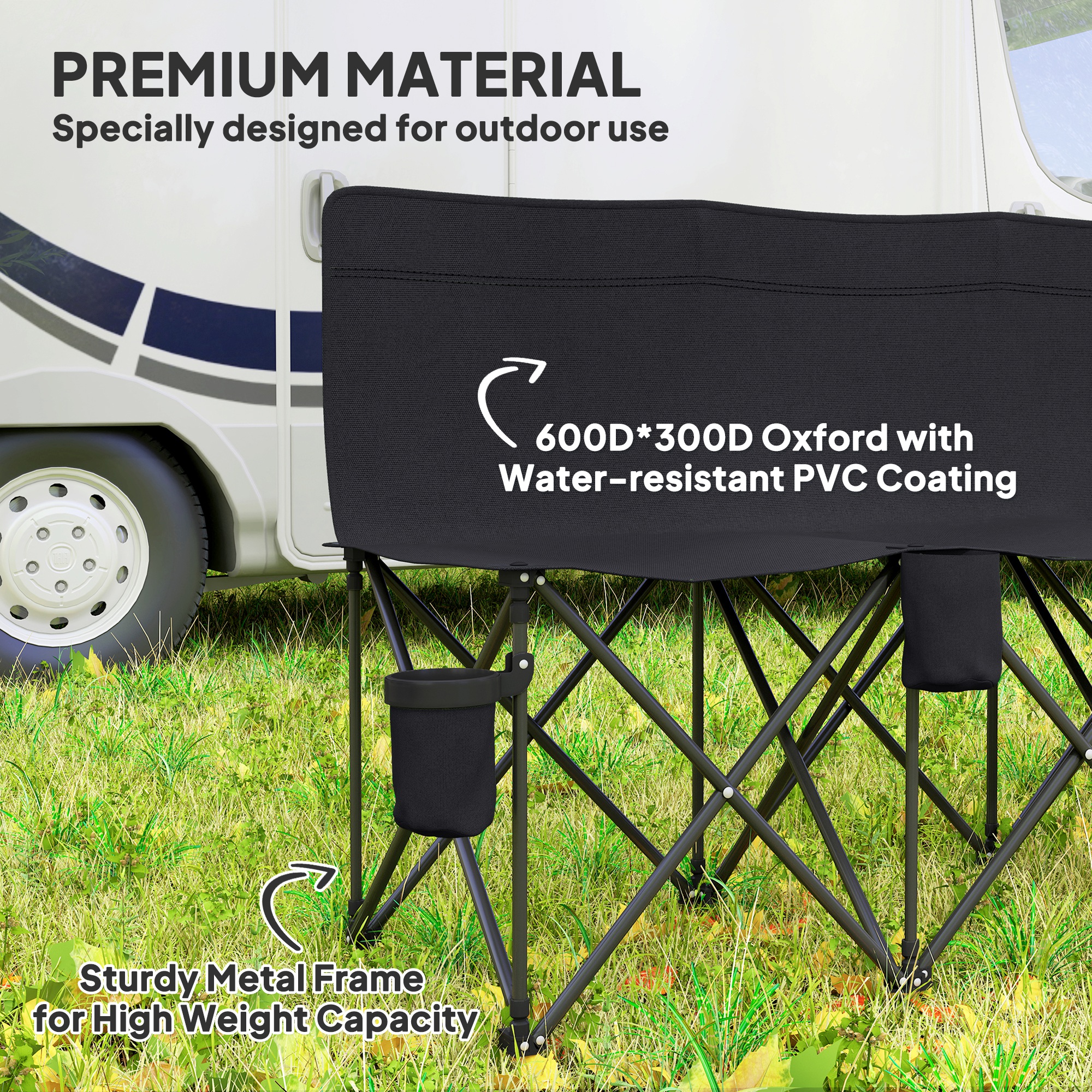 Outsunny 6 Seater Folding Camping Chair with Cup Holder & Carry Bag Black 6