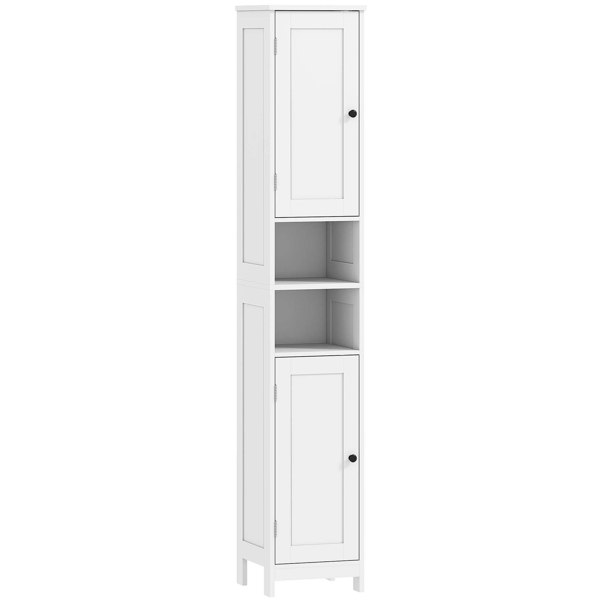 HOMCOM Mueble Alto de Baño con 2 Estantes Abiertos y 2 Armarios con Estantes Regulables, de Madera, 30x30x170 cm, Blanco