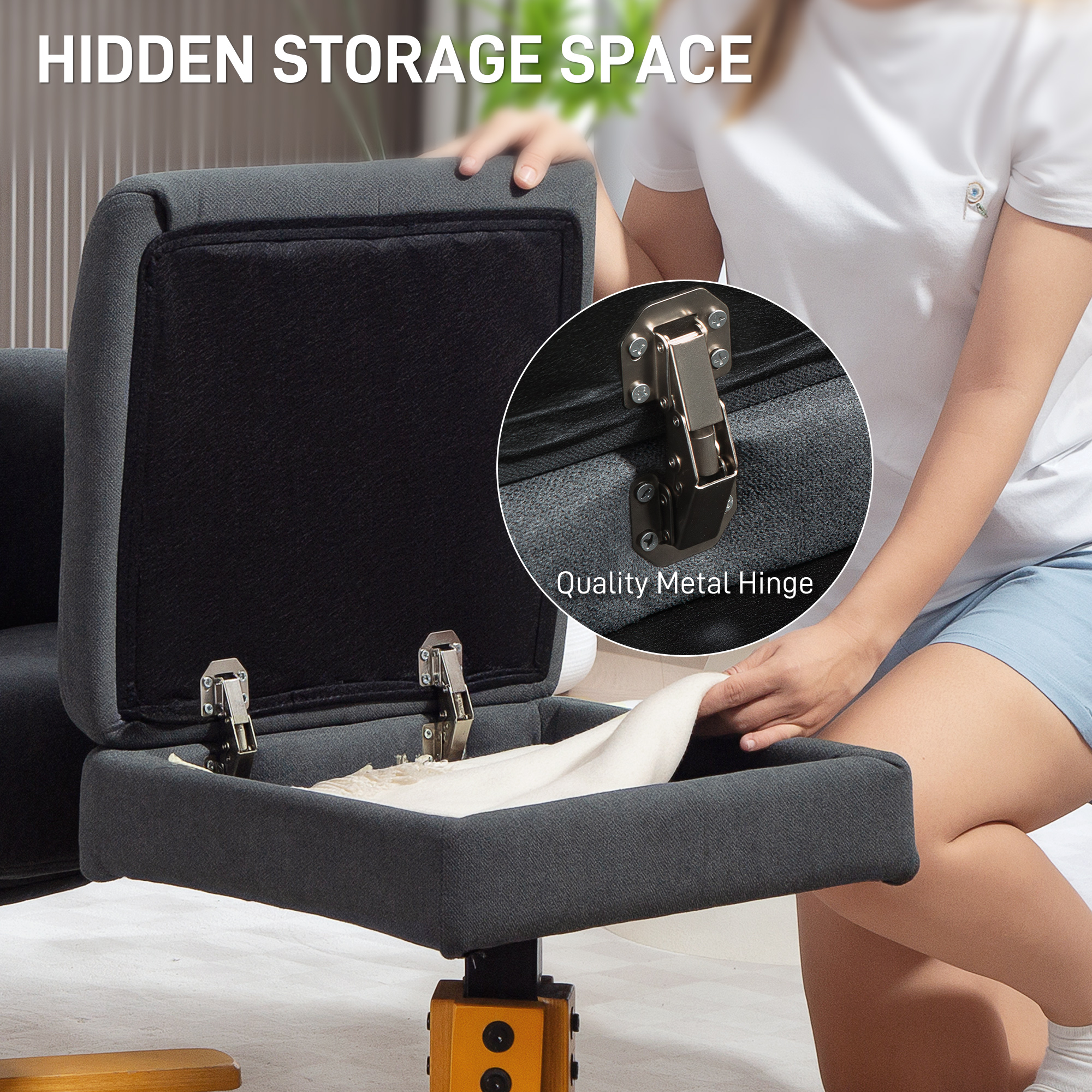 HOMCOM Linen-Look Recliner, with Storage Ottoman Grey 5
