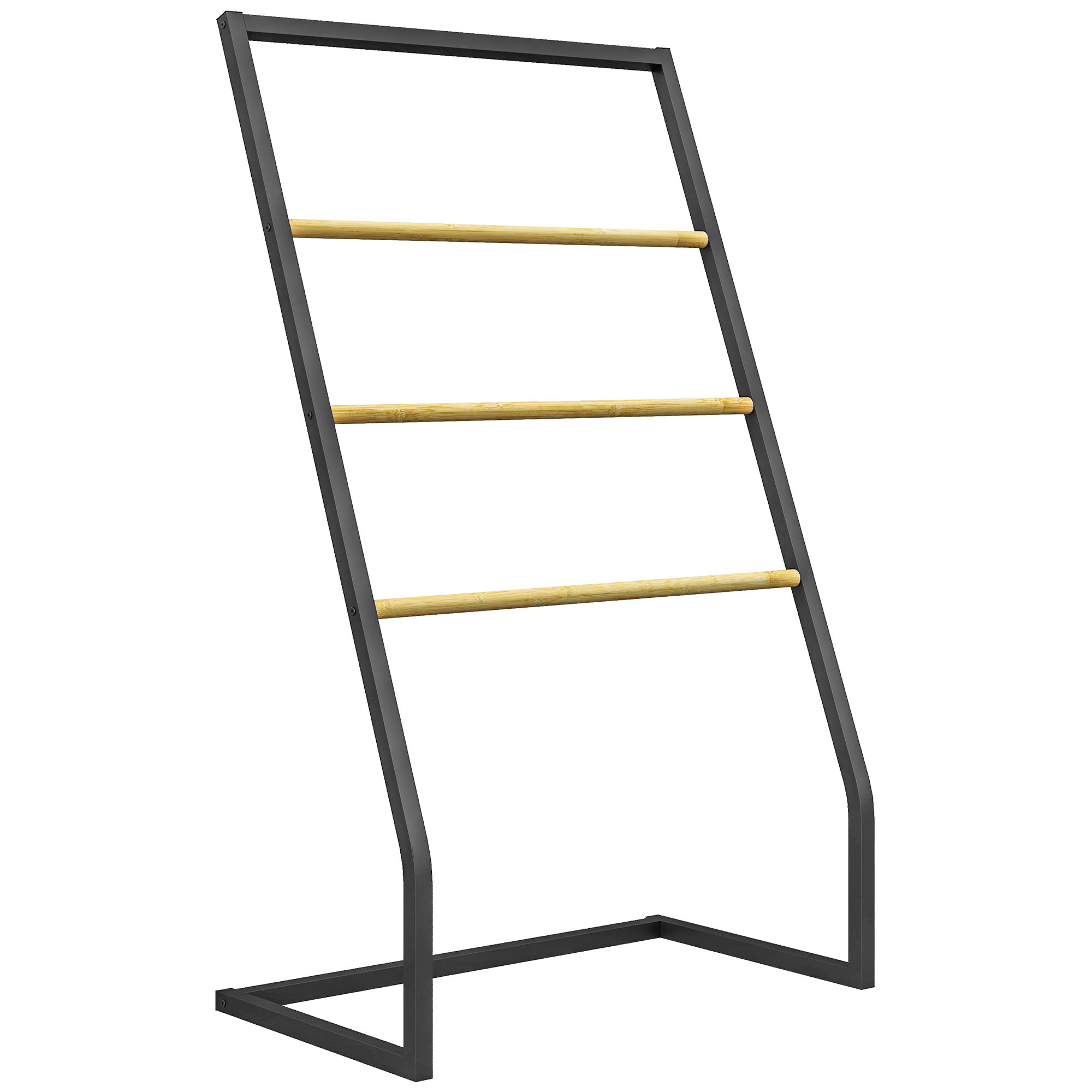 HOMCOM Suport pentru Prosoape cu 4 Nivele, din Bambus și Oțel, Suport Independent pentru Spații Mici, Baie și Cameră de Spălat, 60x35x102 cm, Lemn Natural | Aosom Romania