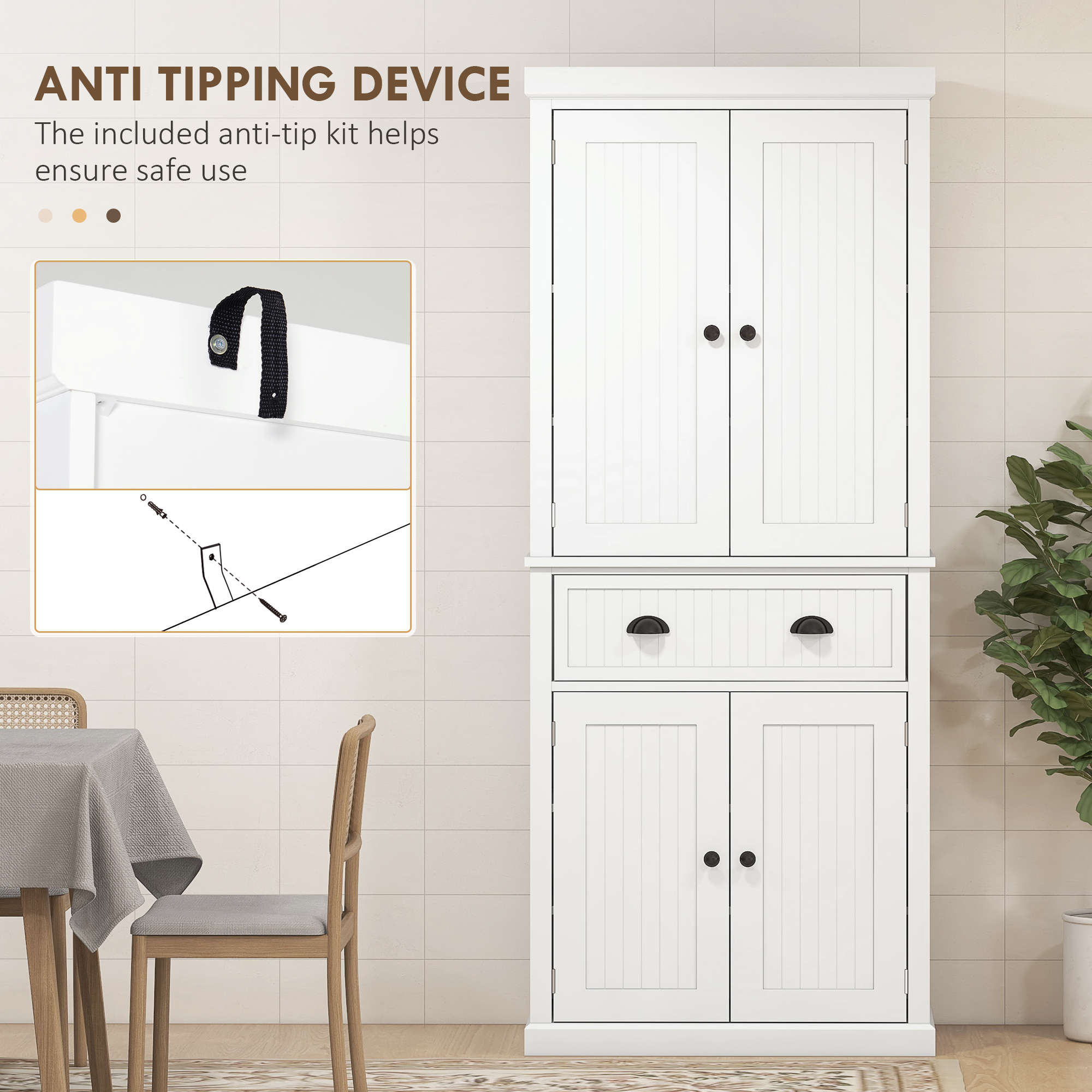 HOMCOM Kitchen Storage Cabinet with Drawer and Adjustable Shelves White 6
