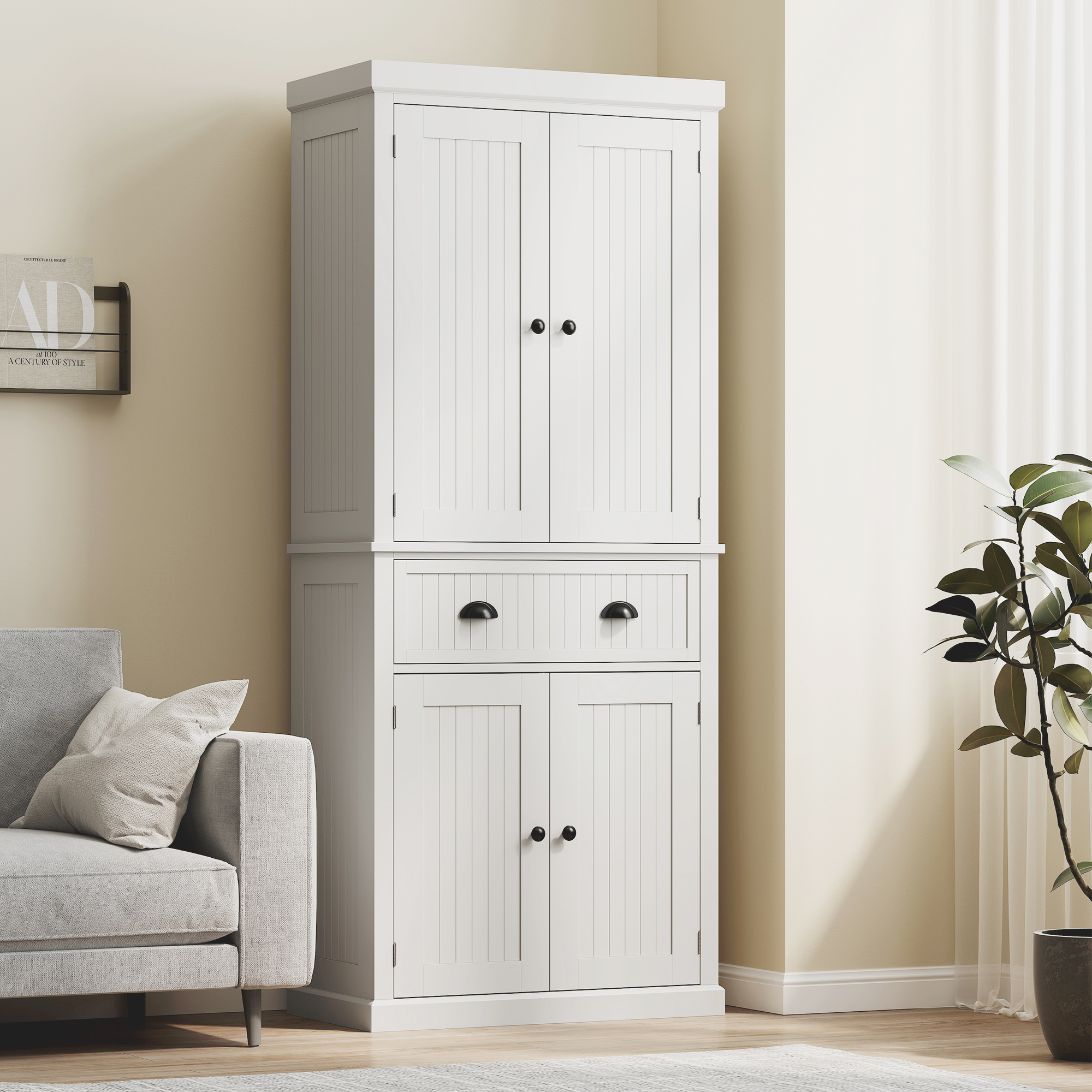 HOMCOM Kitchen Storage Cabinet with Drawer and Adjustable Shelves White 8