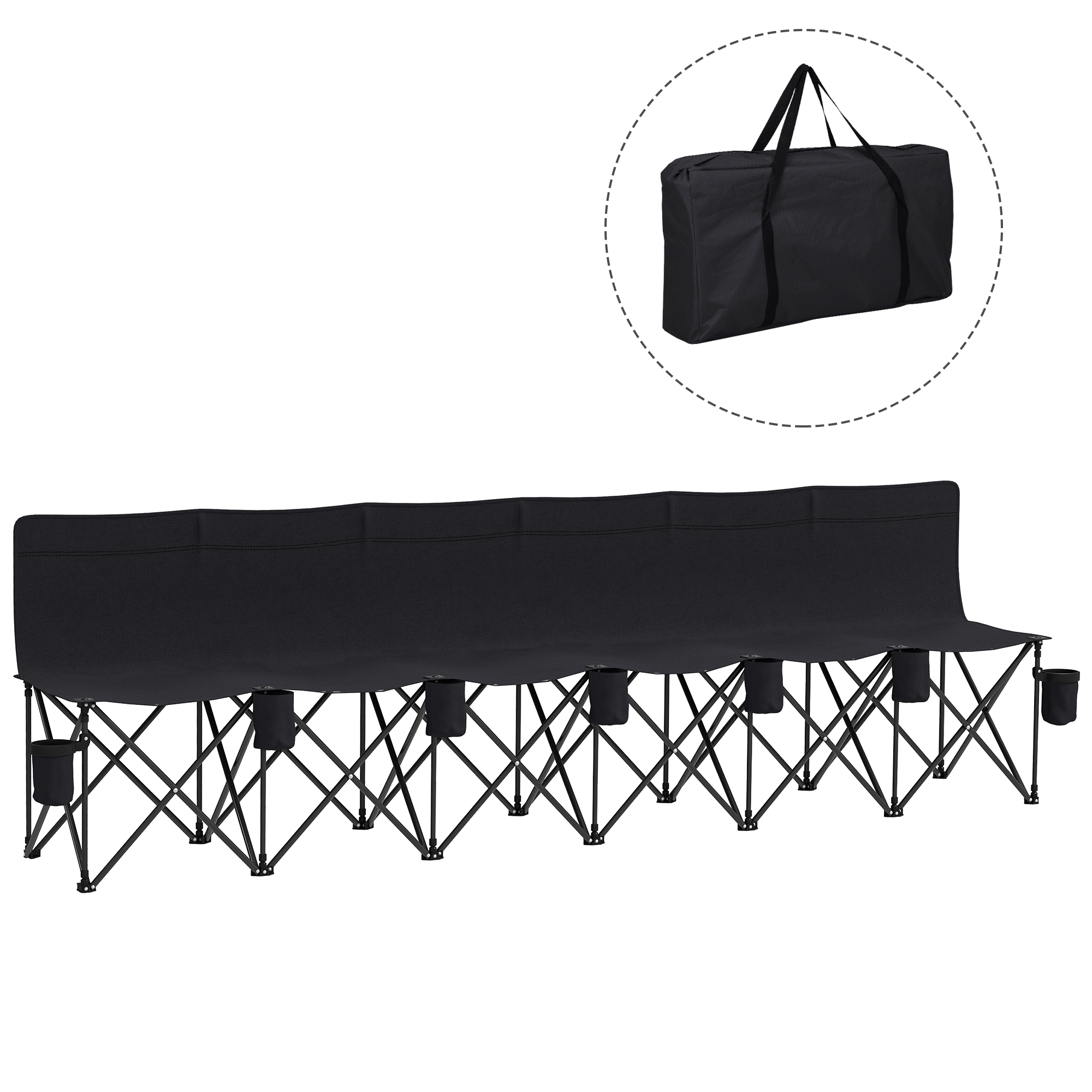 Outsunny 6 Seater Folding Camping Chair with Cup Holder & Carry Bag Black