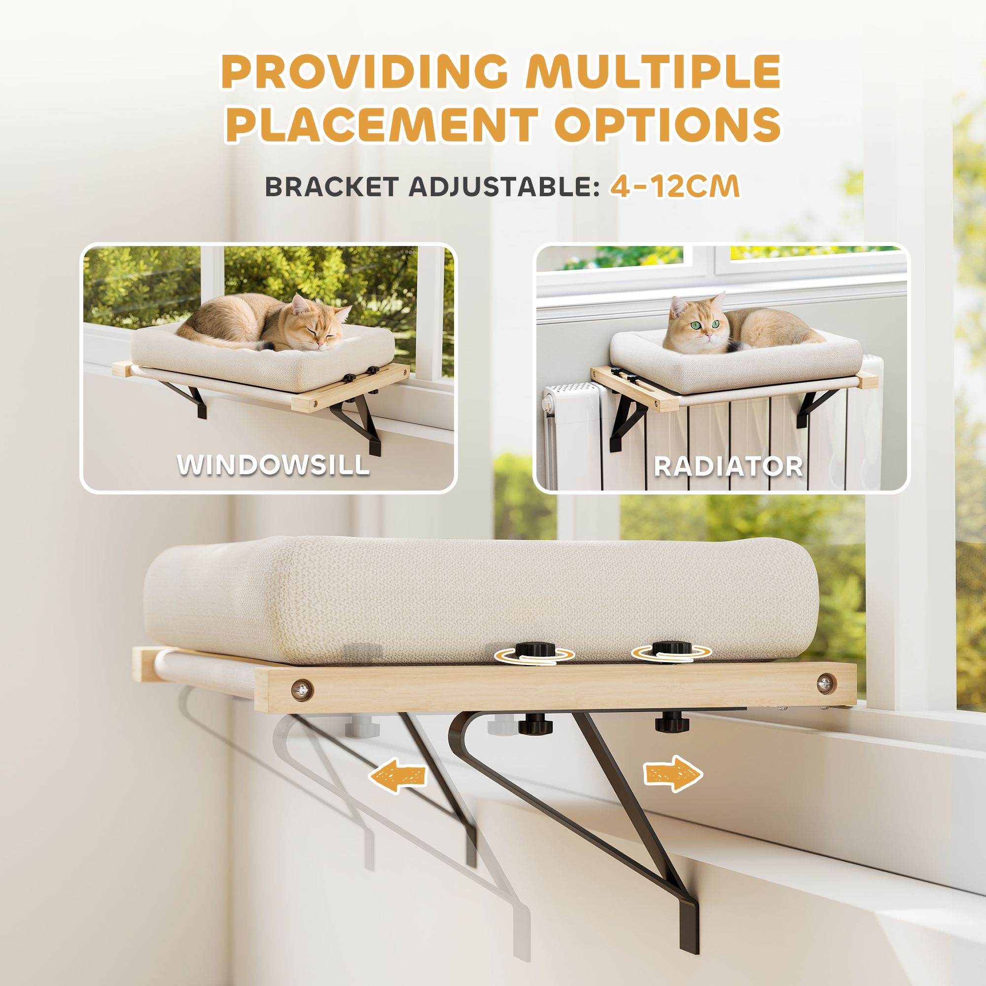 PawHut Cat Radiator Bed, Adjustable Hanging Cat Hammock with Removable and Washable Cushion for Indoor Cats, Cream White 4