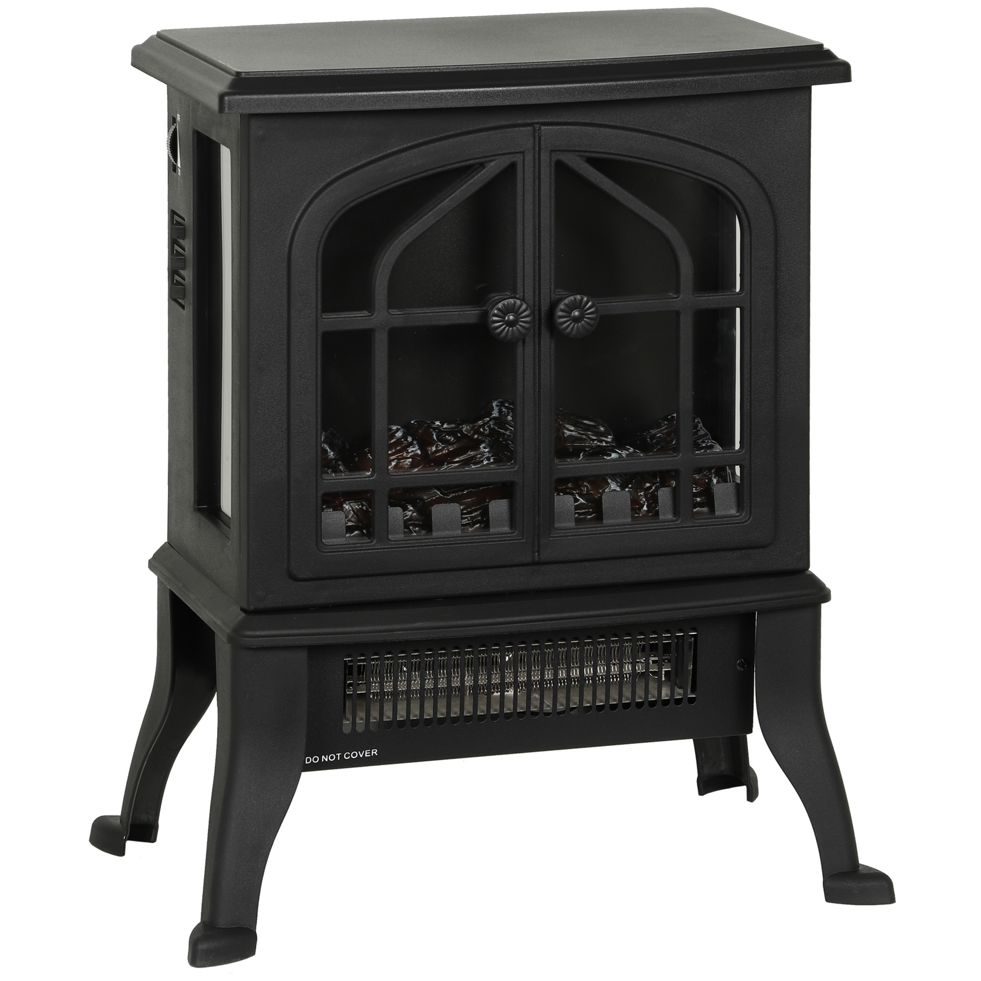 HOMCOM Chimenea Eléctrica de Pie  900/1800W Efecto Llama 3D Termostato Ajustable Ventanas Visibles para 15-30 ㎡ Negro