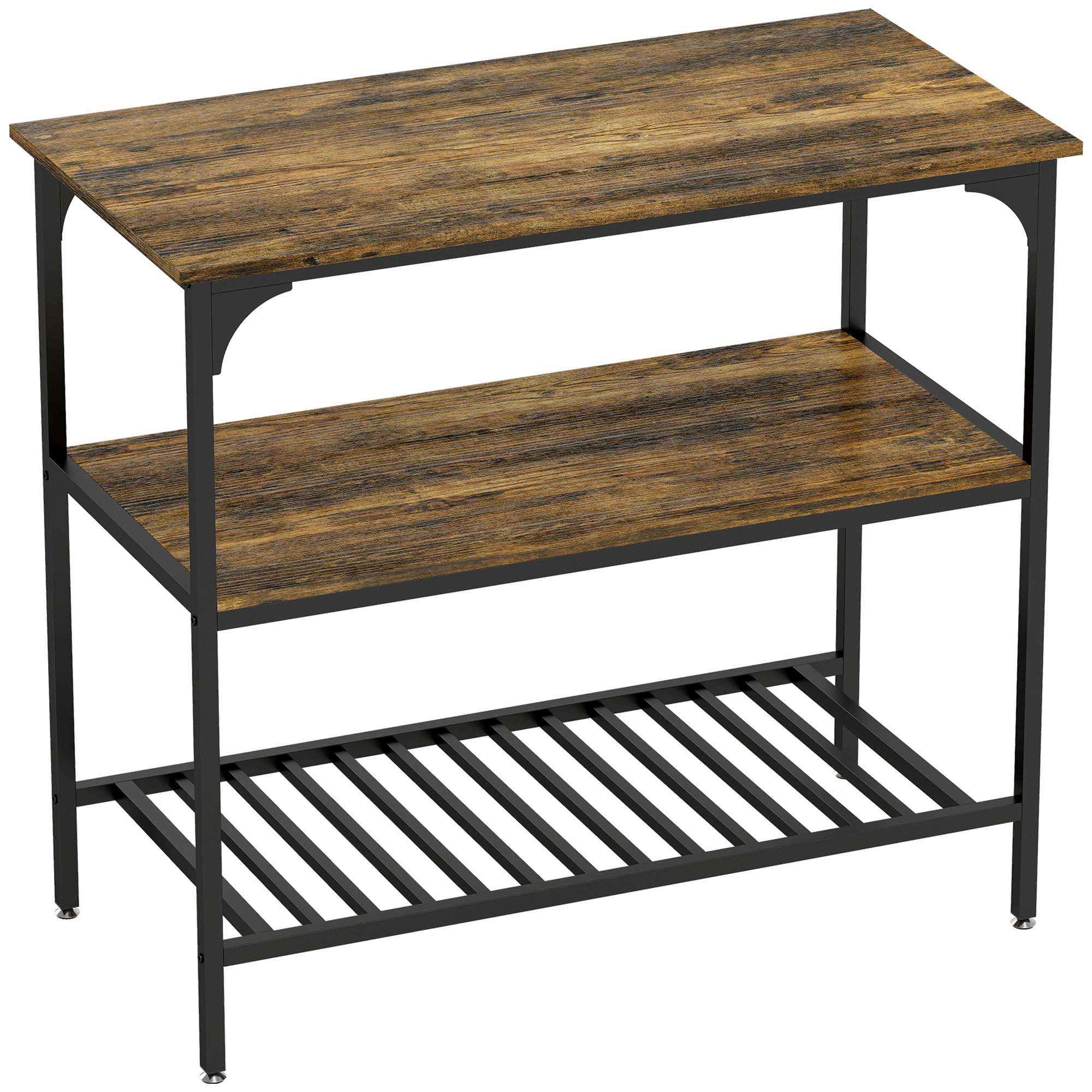 HOMCOM Estantería de panadero, estantería de cocina de 3 niveles con marco de acero, Marrón rústico+Negro