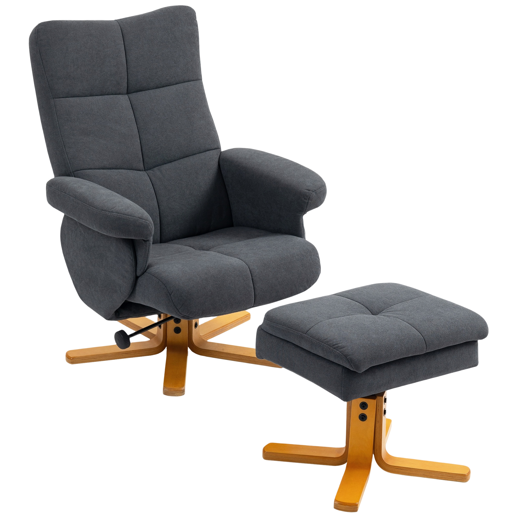 HOMCOM Linen-Look Recliner, with Storage Ottoman Grey